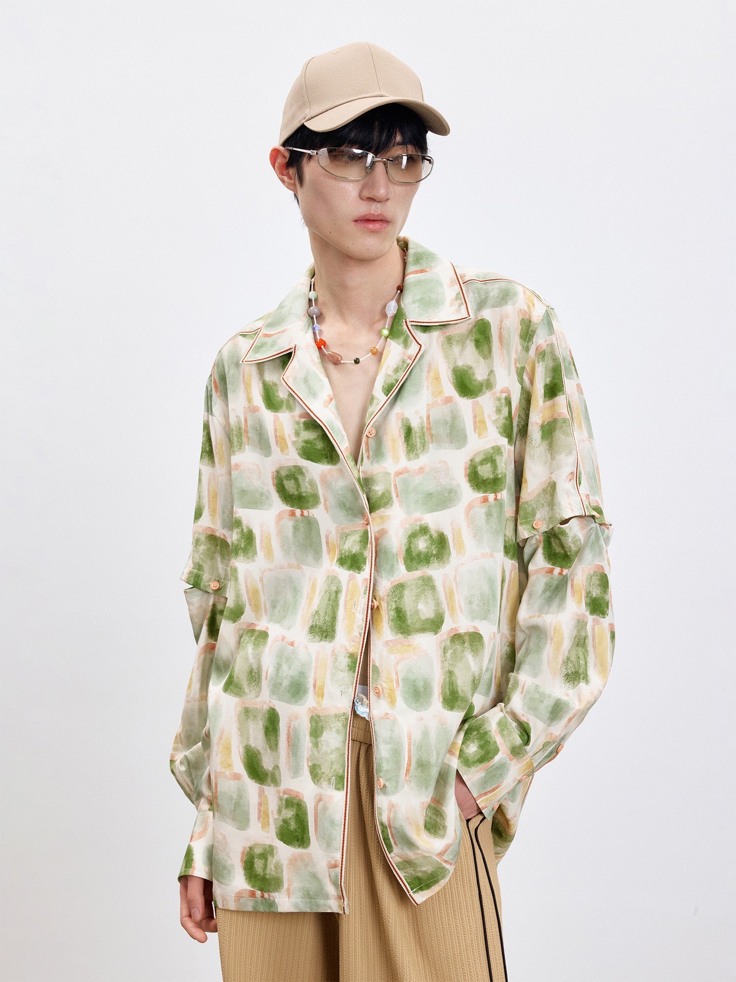TUIMU Brush-Paint Full-Print Detachable-Sleeve Shirt-Shirt-S (Preorder)-Free Shipping Leatheretro
