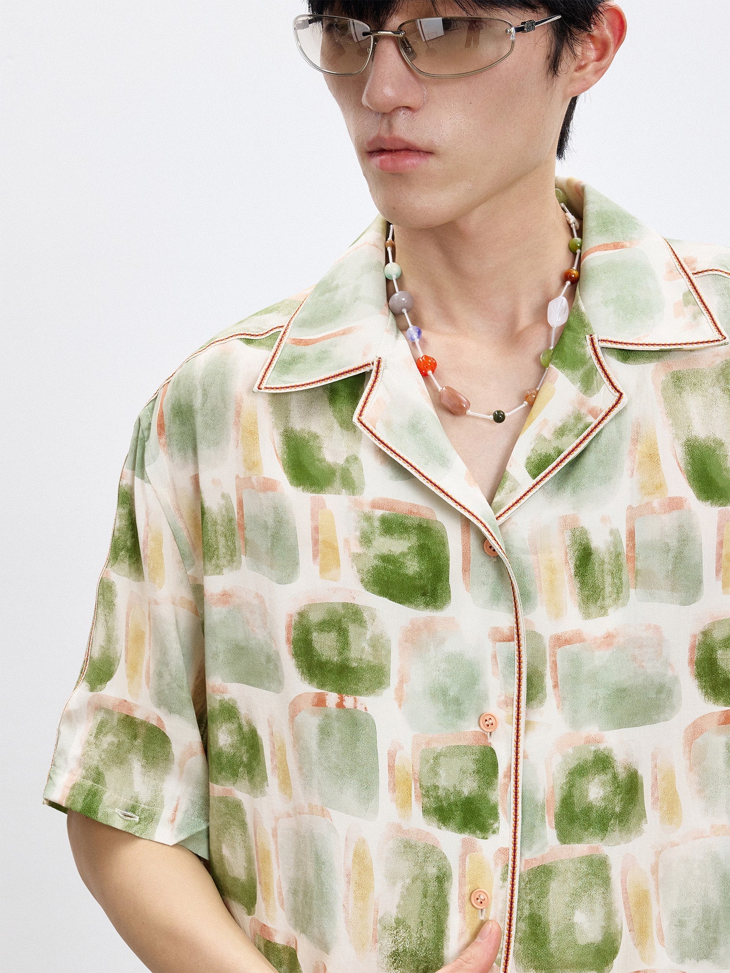 TUIMU Brush-Paint Full-Print Detachable-Sleeve Shirt-Shirt-S (Preorder)-Free Shipping Leatheretro