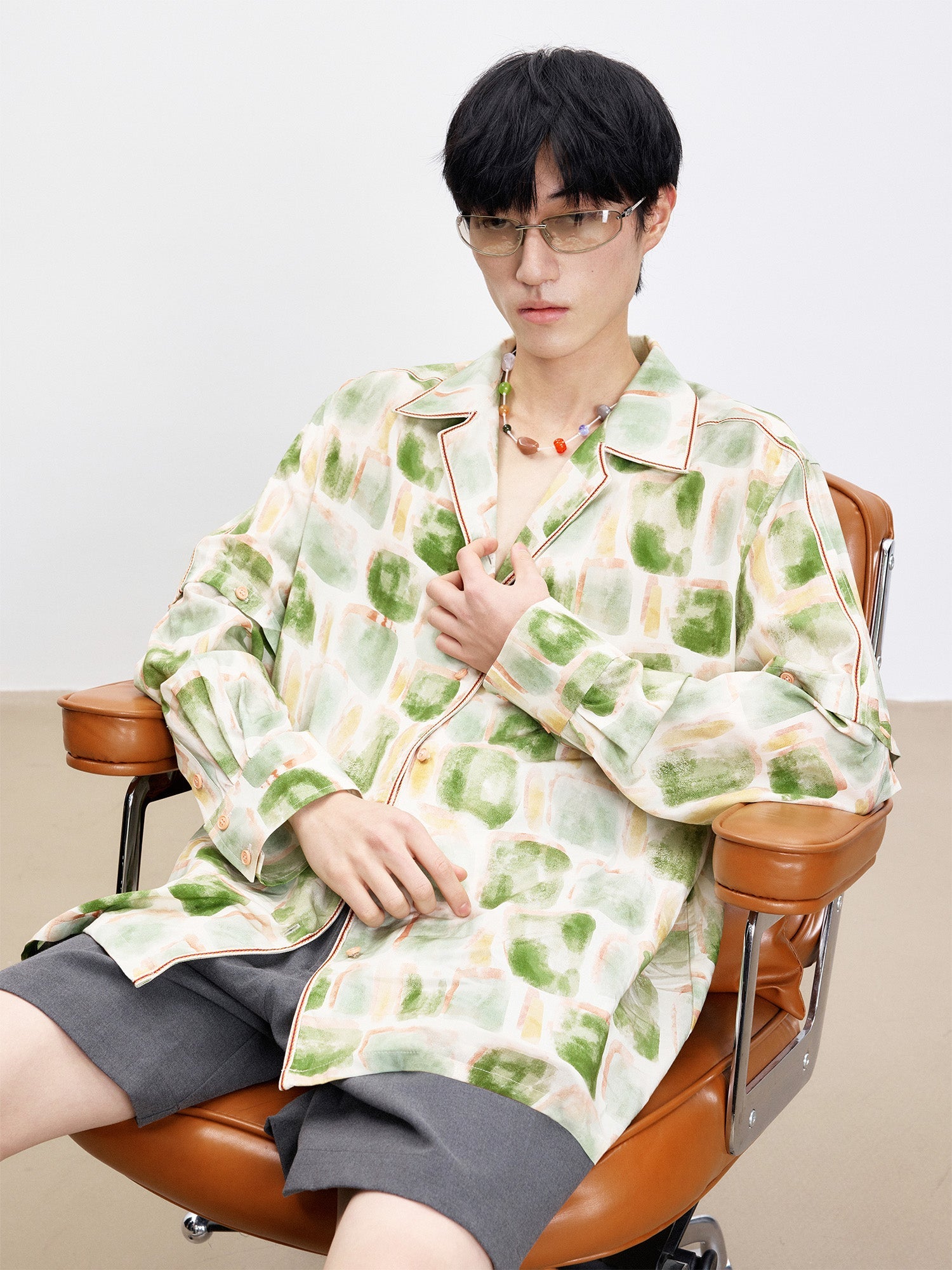 TUIMU Brush-Paint Full-Print Detachable-Sleeve Shirt-Shirt-S (Preorder)-Free Shipping Leatheretro