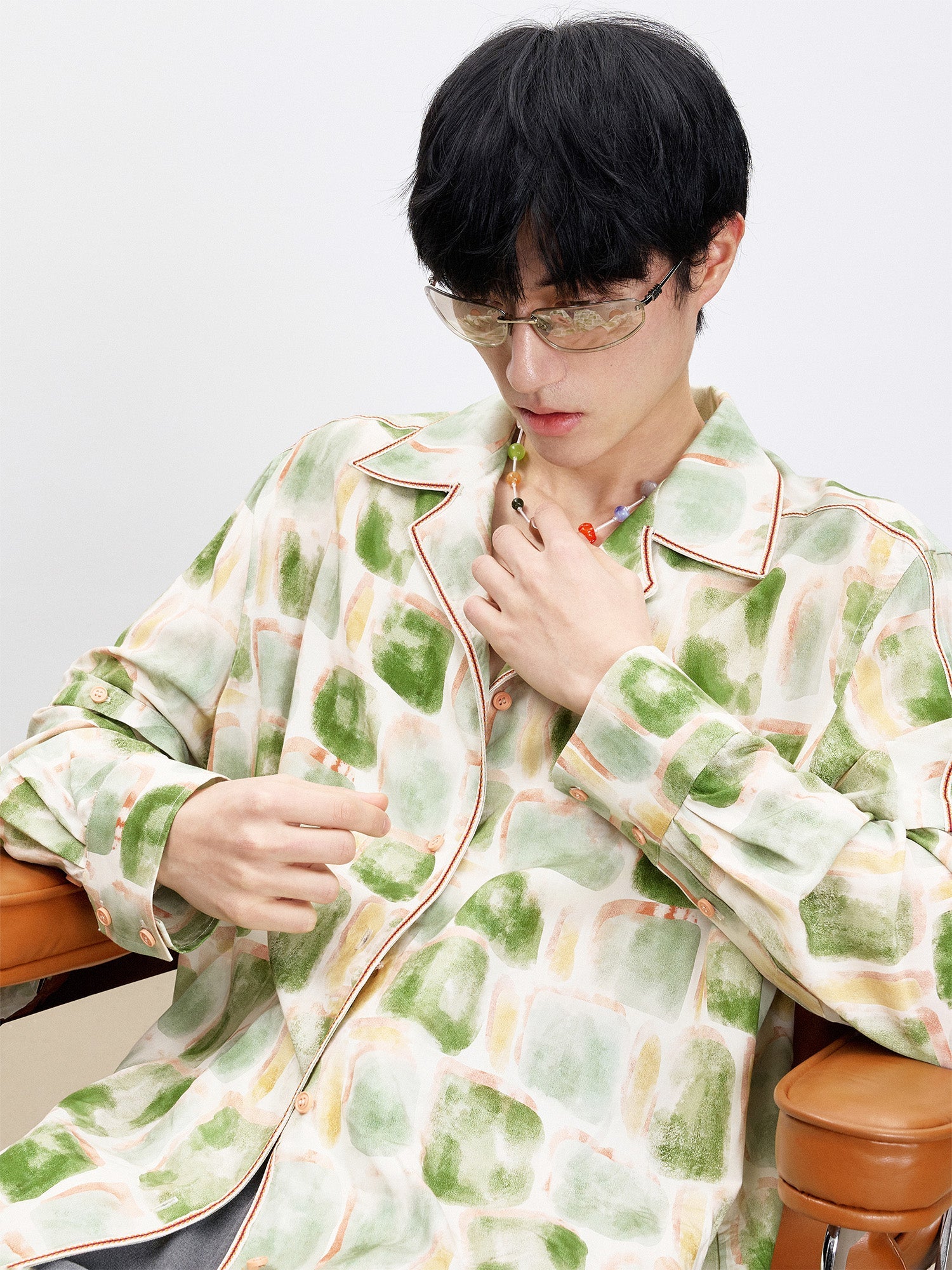 TUIMU Brush-Paint Full-Print Detachable-Sleeve Shirt-Shirt-S (Preorder)-Free Shipping Leatheretro