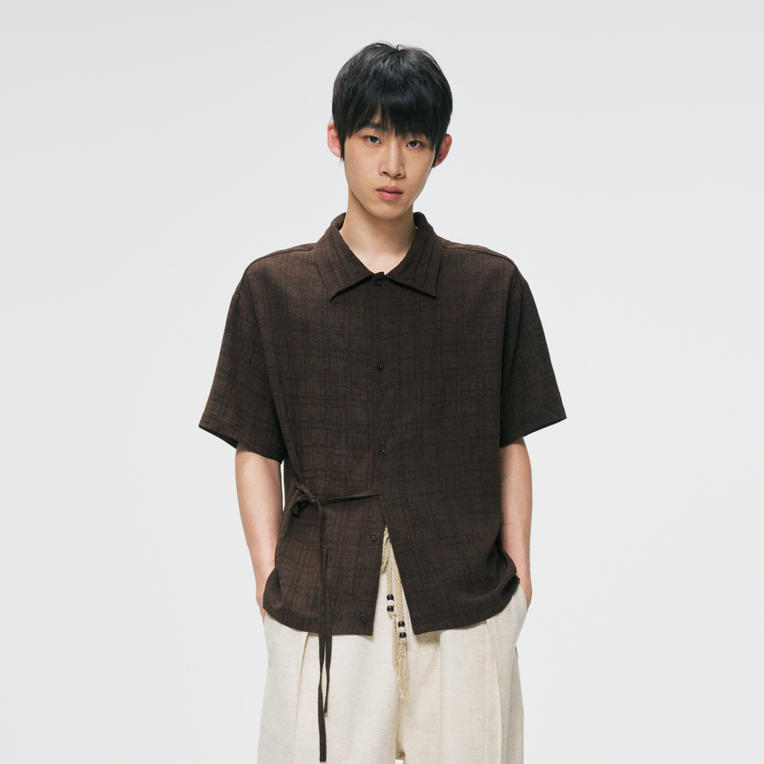 GONGHE REPUB Side-Tie Draped Half Shirt-Half shirt-S-Free Shipping Leatheretro