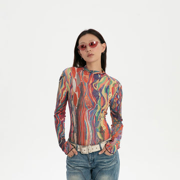RTVG Abstract Striped Stretchy Slim-Fit L/S Tee-L/S Tee-One Size-Pink-Free Shipping Leatheretro