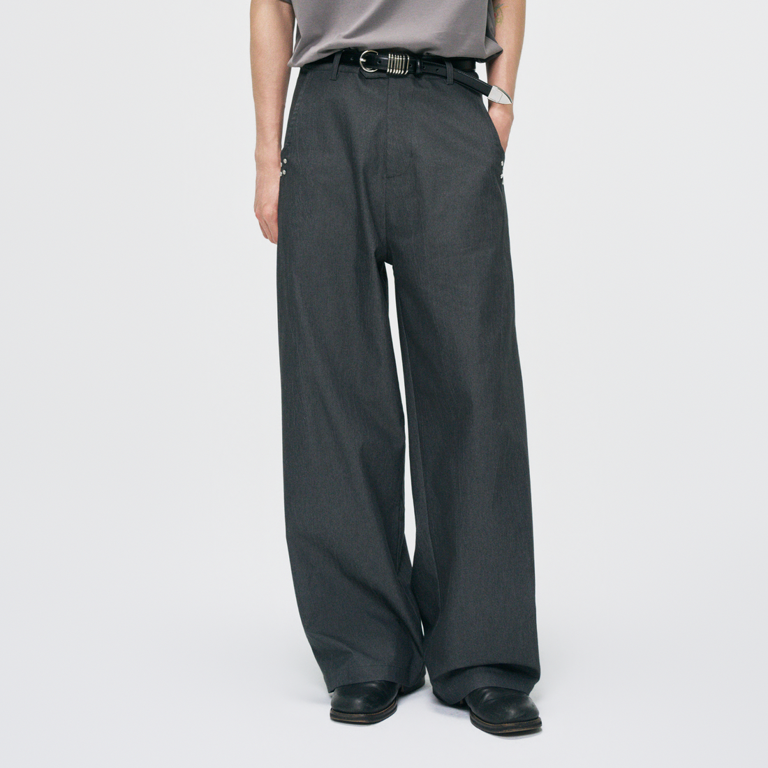 GONGHE REPUB Washed Studded Straight-Leg Pants-Pants-S-Free Shipping Leatheretro