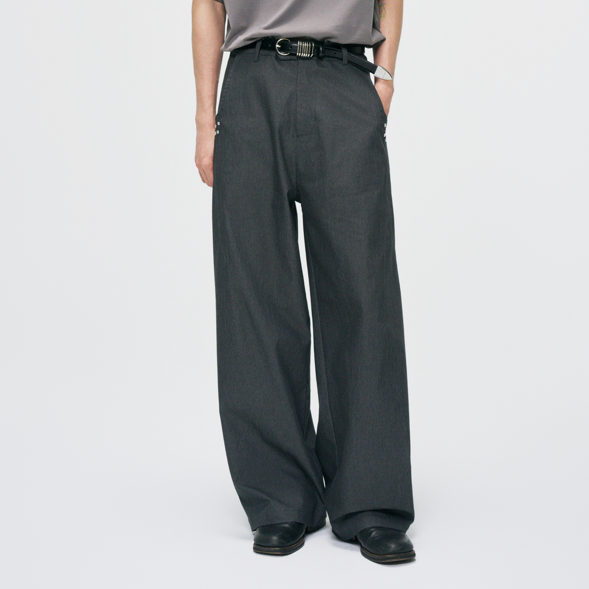 GONGHE REPUB Washed Studded Straight-Leg Pants-Pants-S-Free Shipping Leatheretro