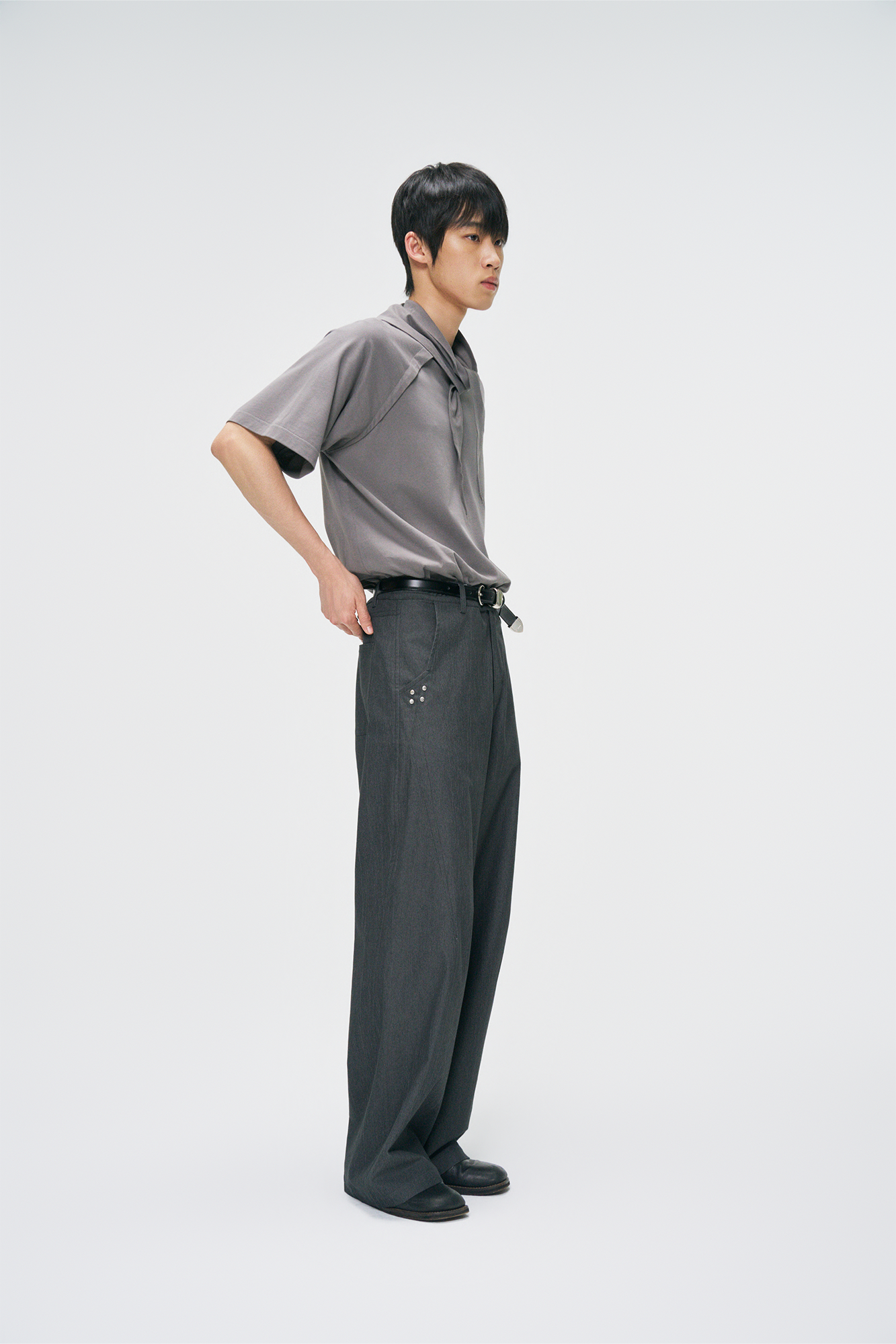 GONGHE REPUB Washed Studded Straight-Leg Pants-Pants-S-Free Shipping Leatheretro