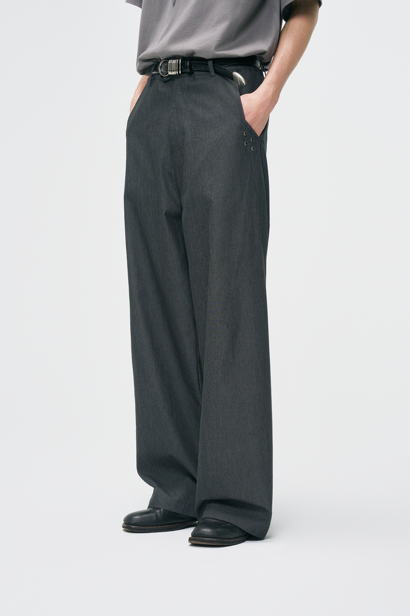 GONGHE REPUB Washed Studded Straight-Leg Pants-Pants-S-Free Shipping Leatheretro