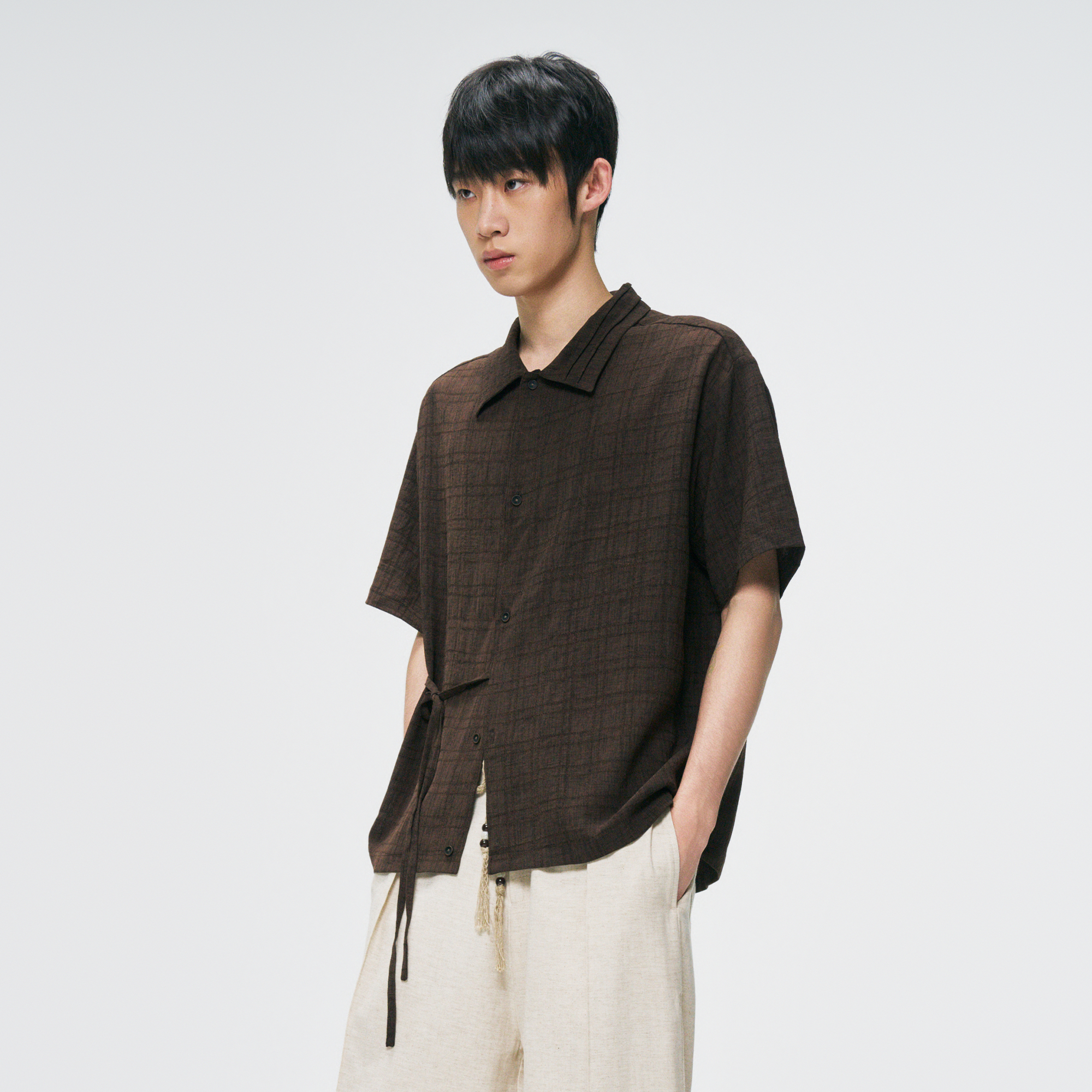 GONGHE REPUB Side-Tie Draped Half Shirt-Half shirt-S-Free Shipping Leatheretro
