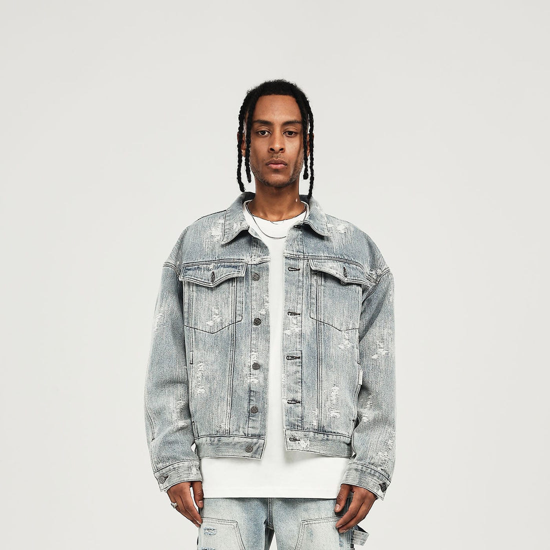 BONELESS Ripped Washed Denim Jacket-Jacket-S-Free Shipping Leatheretro