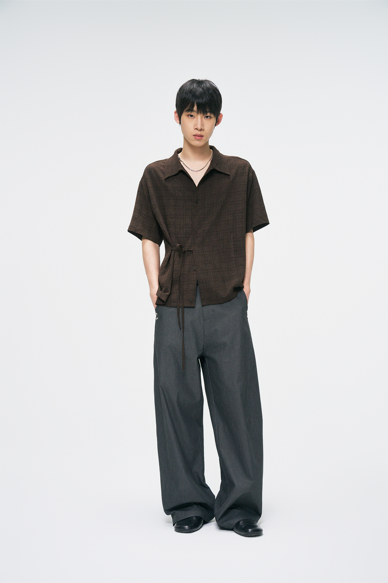 GONGHE REPUB Side-Tie Draped Half Shirt-Half shirt-S-Free Shipping Leatheretro