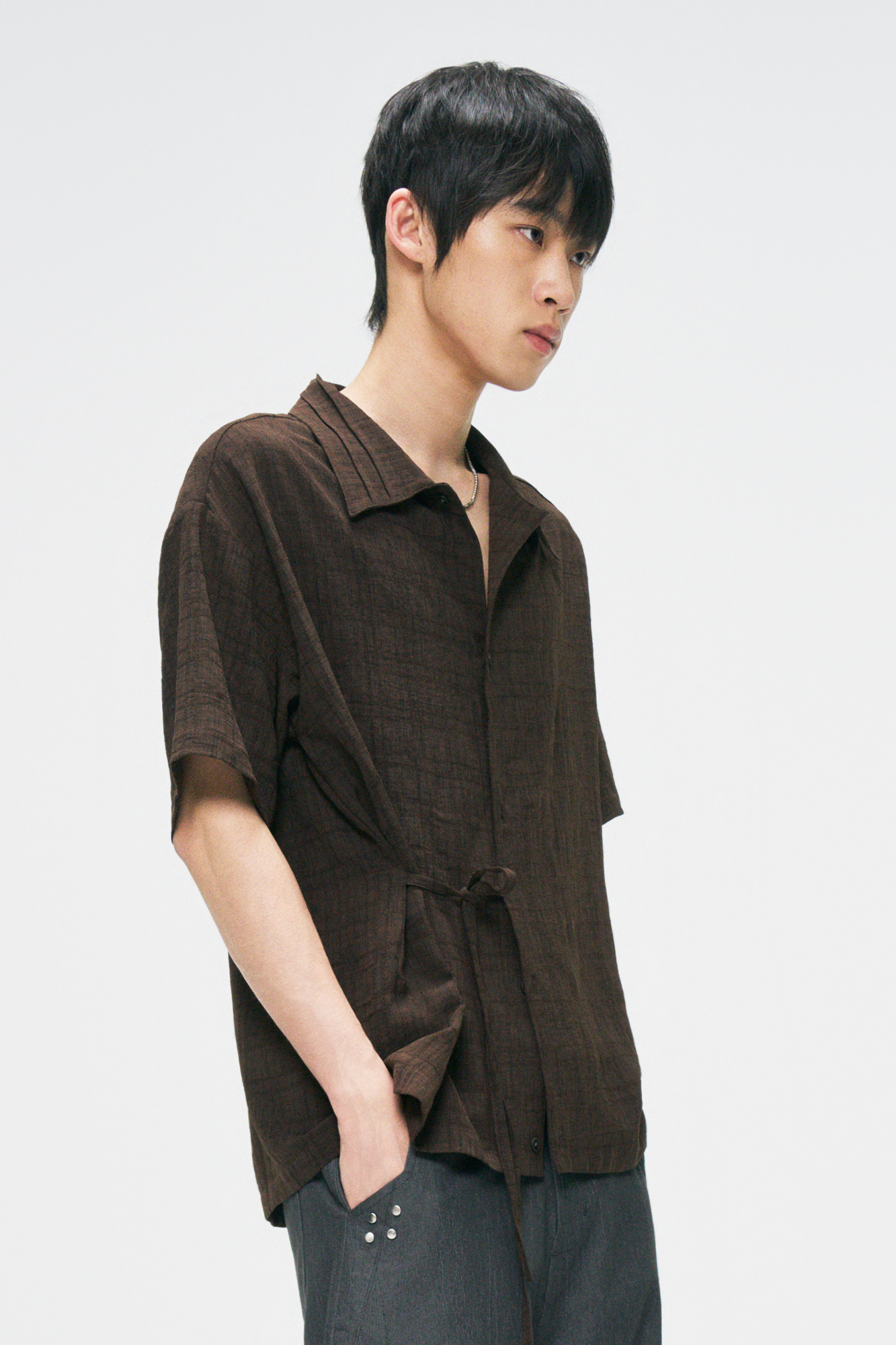 GONGHE REPUB Side-Tie Draped Half Shirt-Half shirt-S-Free Shipping Leatheretro