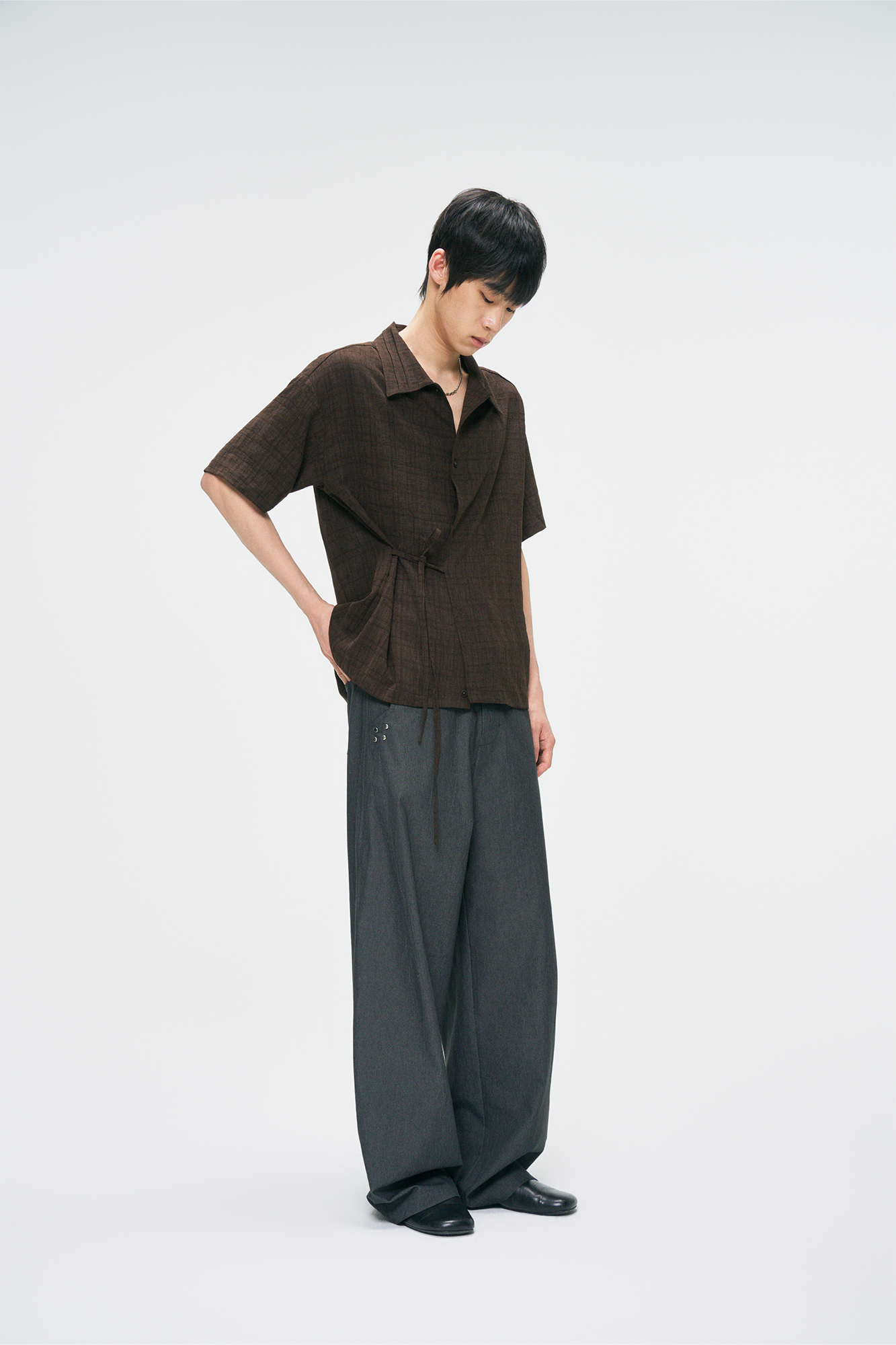 GONGHE REPUB Side-Tie Draped Half Shirt-Half shirt-S-Free Shipping Leatheretro