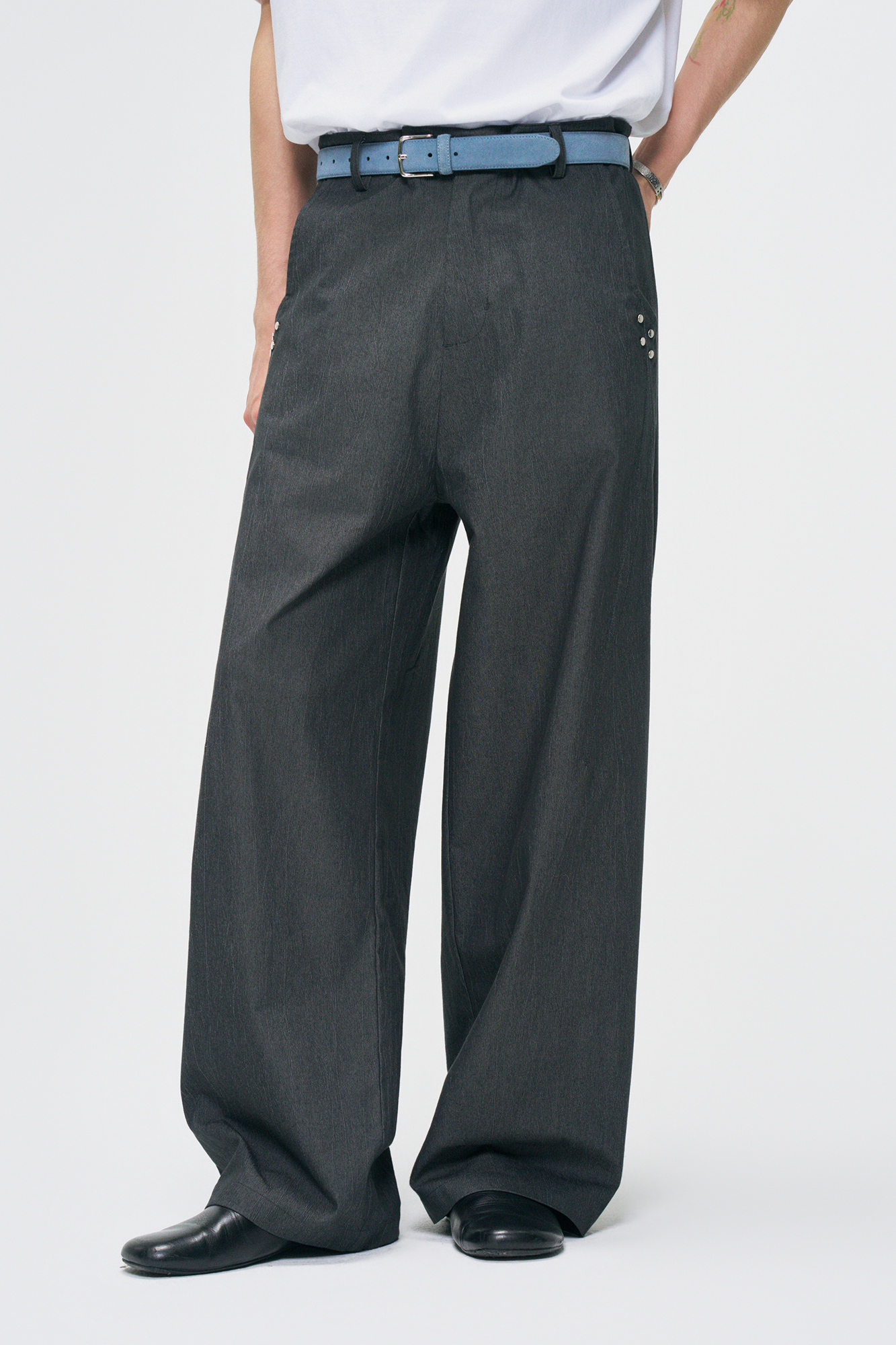 GONGHE REPUB Washed Studded Straight-Leg Pants-Pants-S-Free Shipping Leatheretro