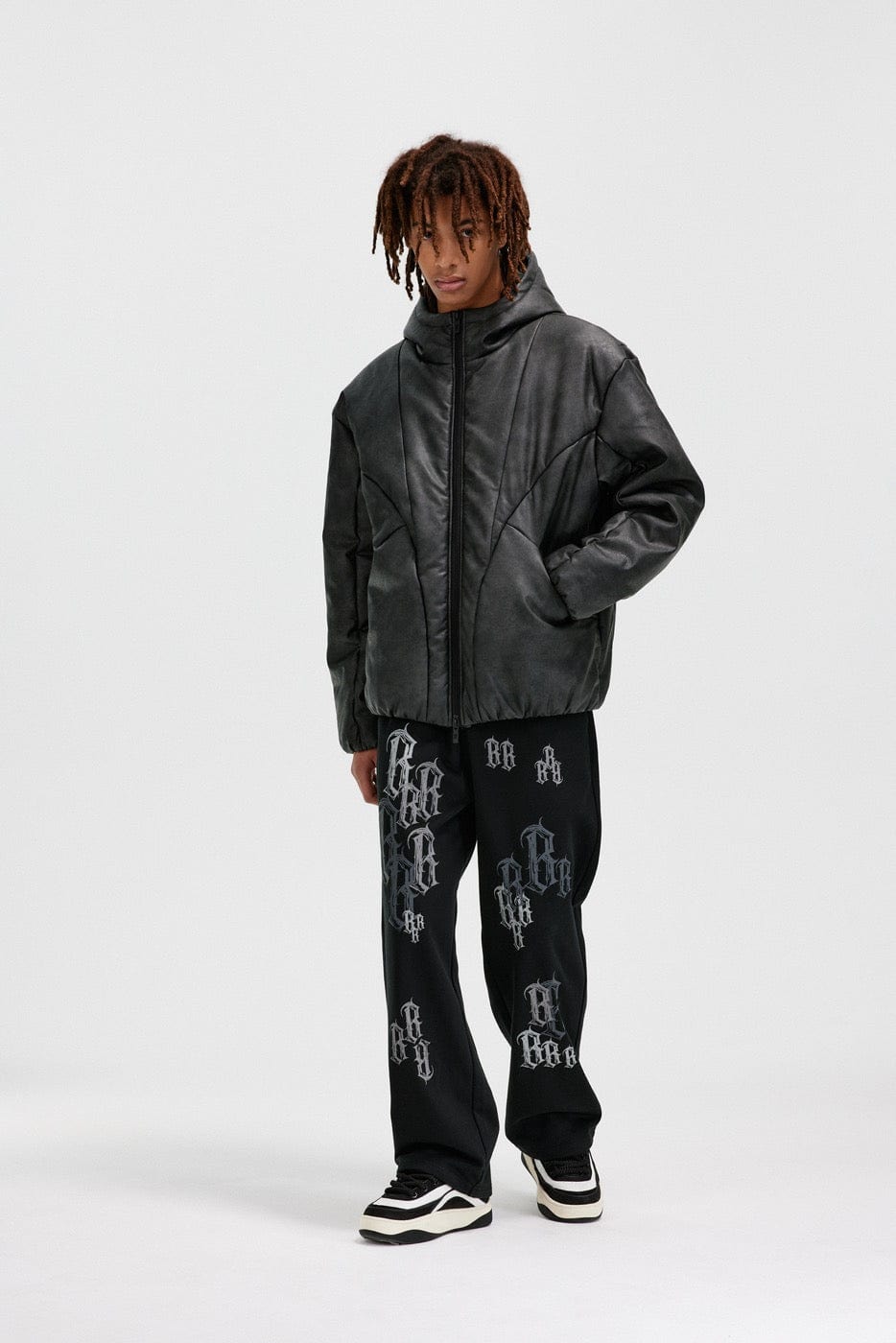 BONELESS Spliced Faux Leather Cotton Padded Jacket-Jacket-S-Black-Free Shipping Leatheretro