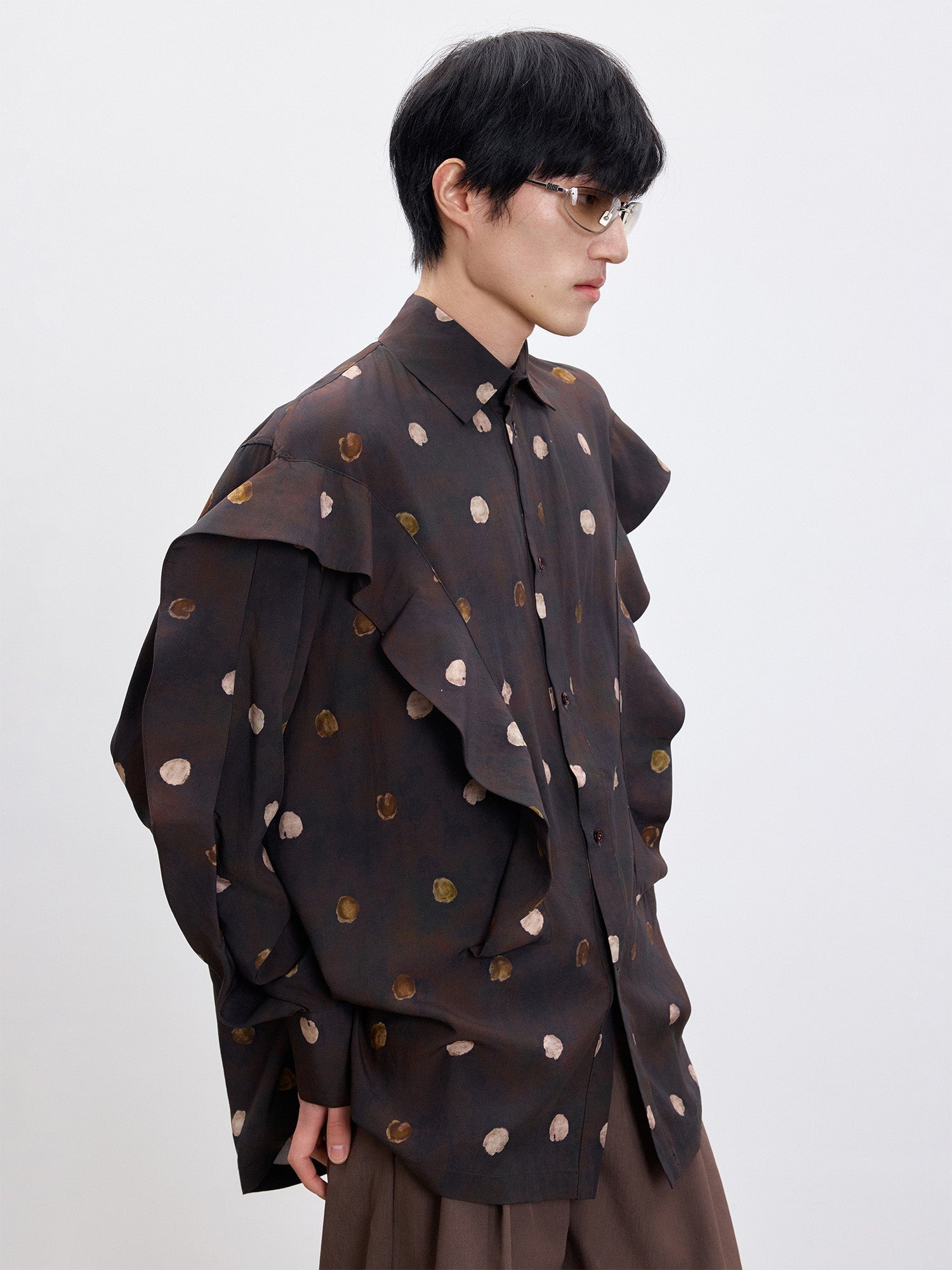 TUIMU Polka Dot Draped Panel Shirt-Shirt-S (Preorder)-Free Shipping Leatheretro