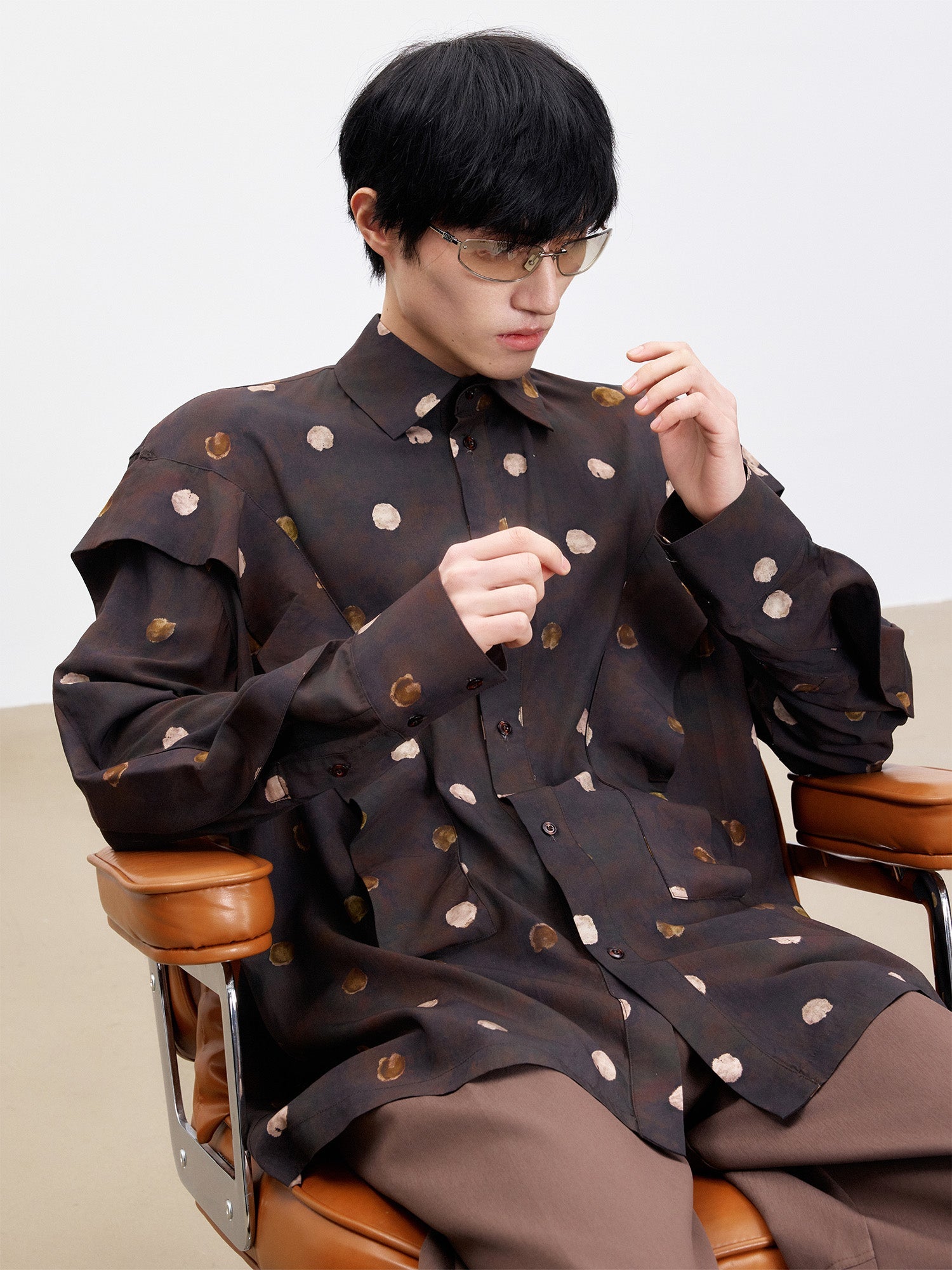 TUIMU Polka Dot Draped Panel Shirt-Shirt-S (Preorder)-Free Shipping Leatheretro