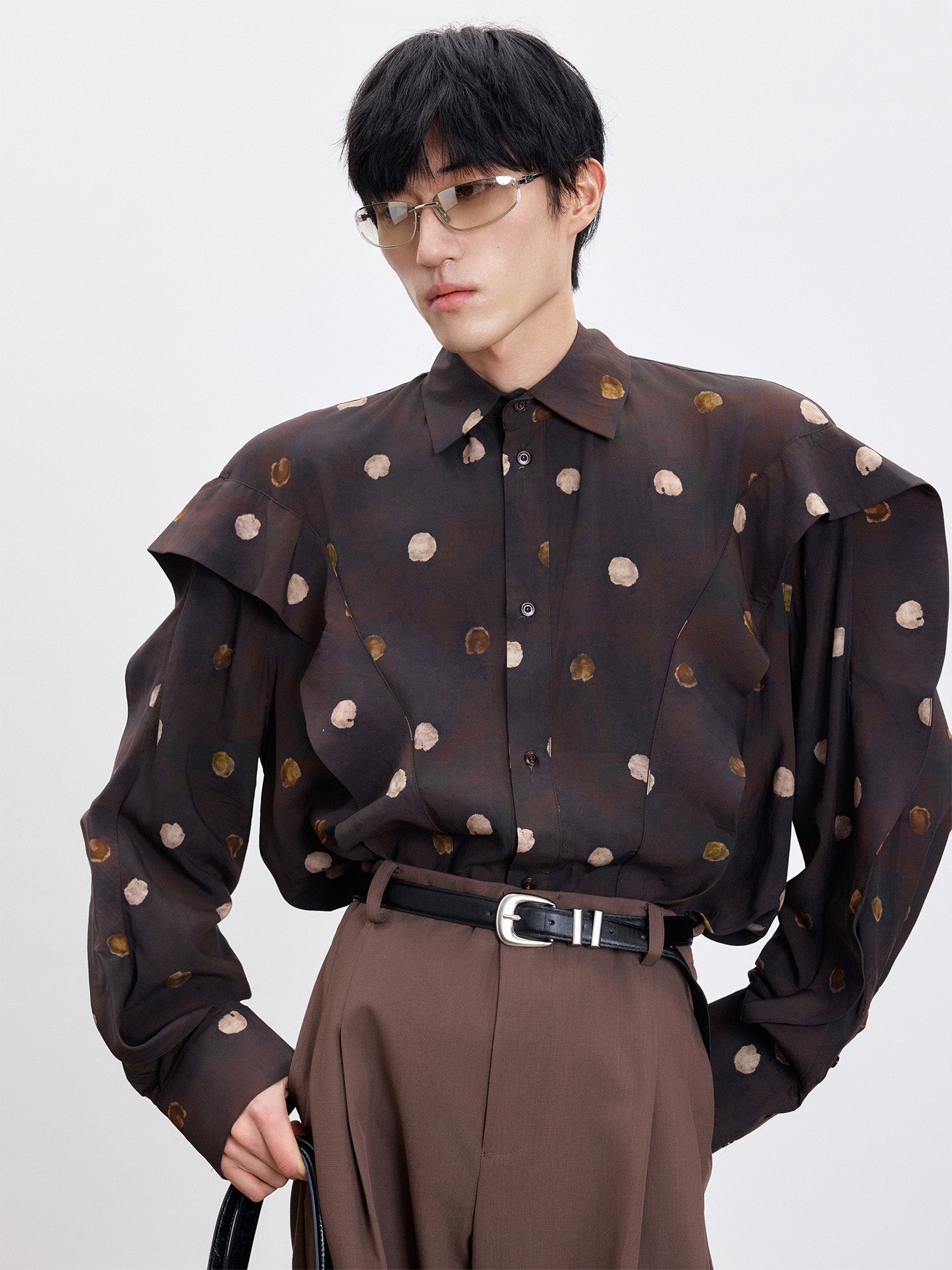 TUIMU Polka Dot Draped Panel Shirt-Shirt-S (Preorder)-Free Shipping Leatheretro