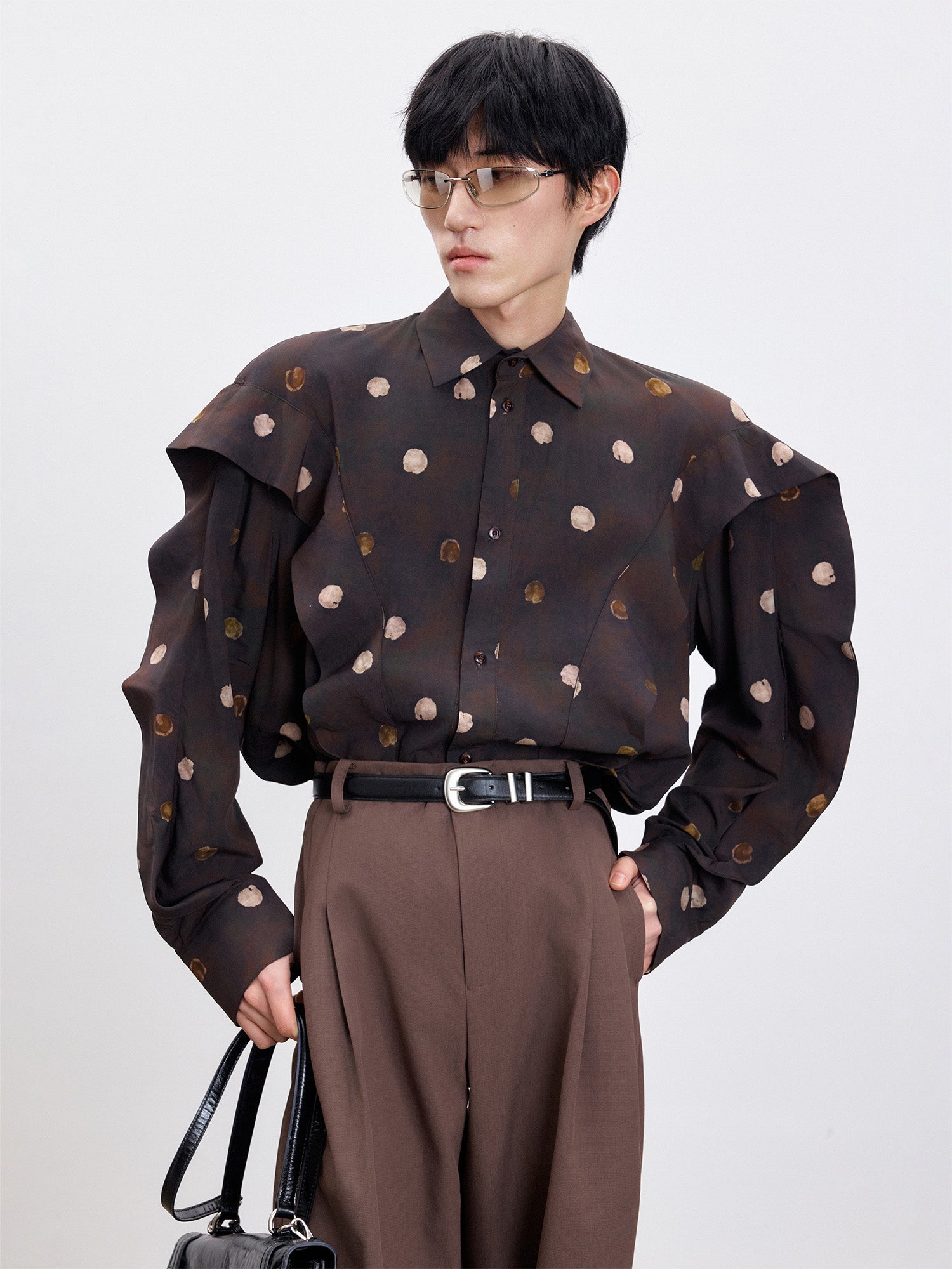 TUIMU Polka Dot Draped Panel Shirt-Shirt-S (Preorder)-Free Shipping Leatheretro