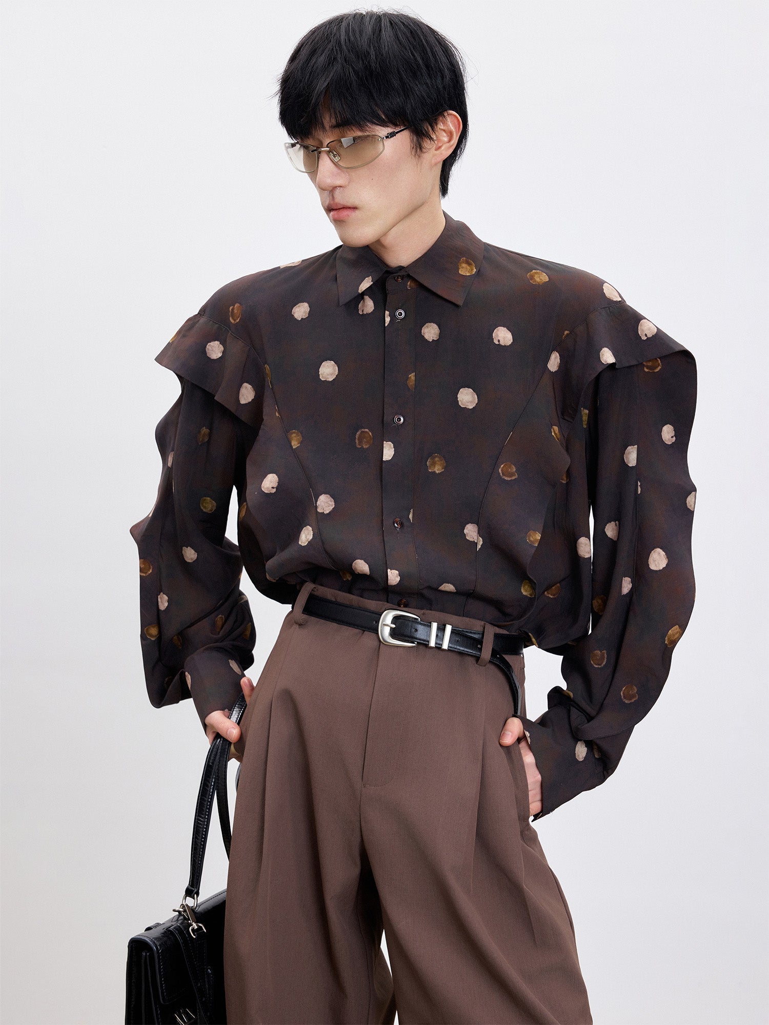 TUIMU Polka Dot Draped Panel Shirt-Shirt-S (Preorder)-Free Shipping Leatheretro