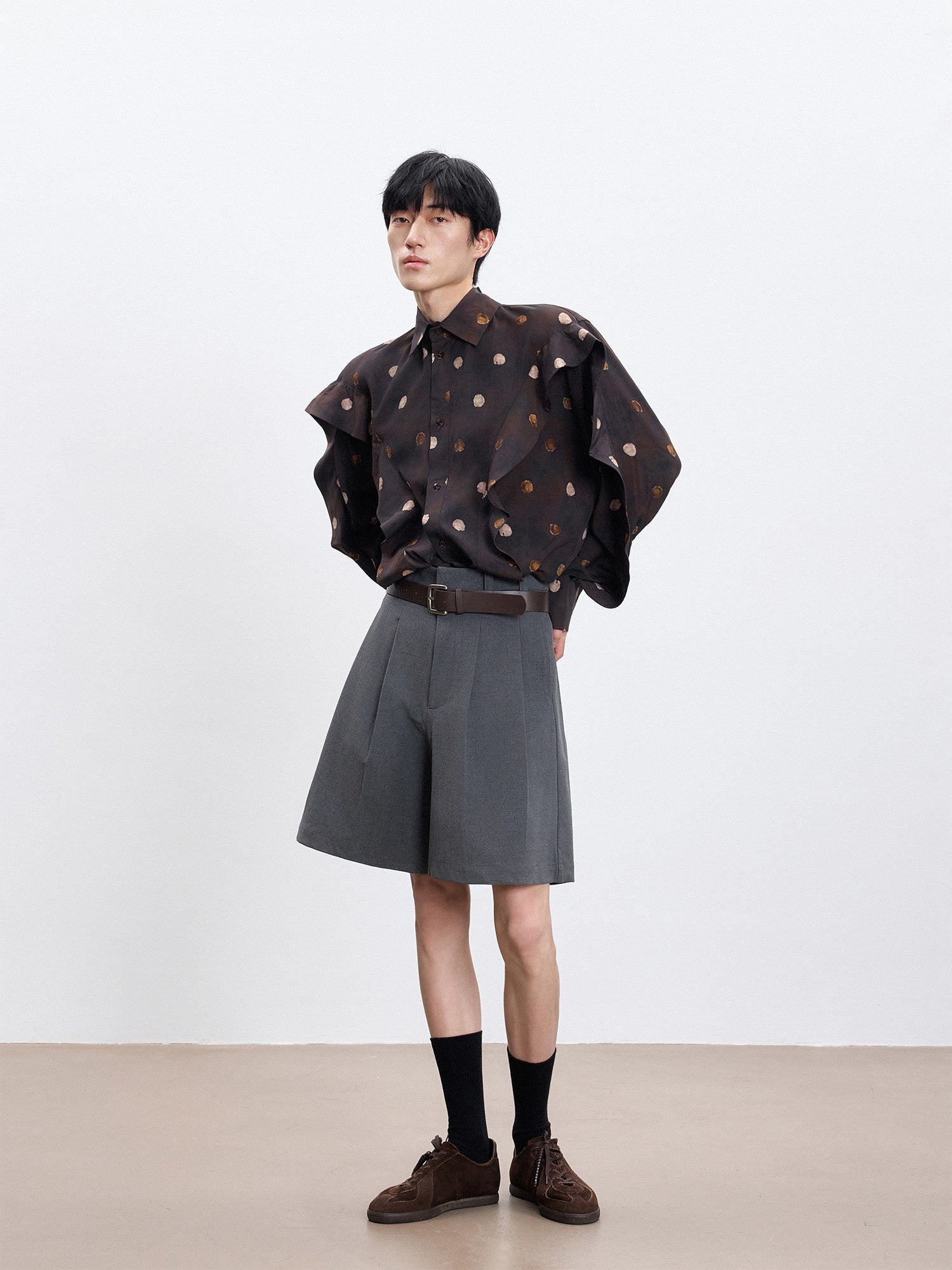 TUIMU Polka Dot Draped Panel Shirt-Shirt-S (Preorder)-Free Shipping Leatheretro