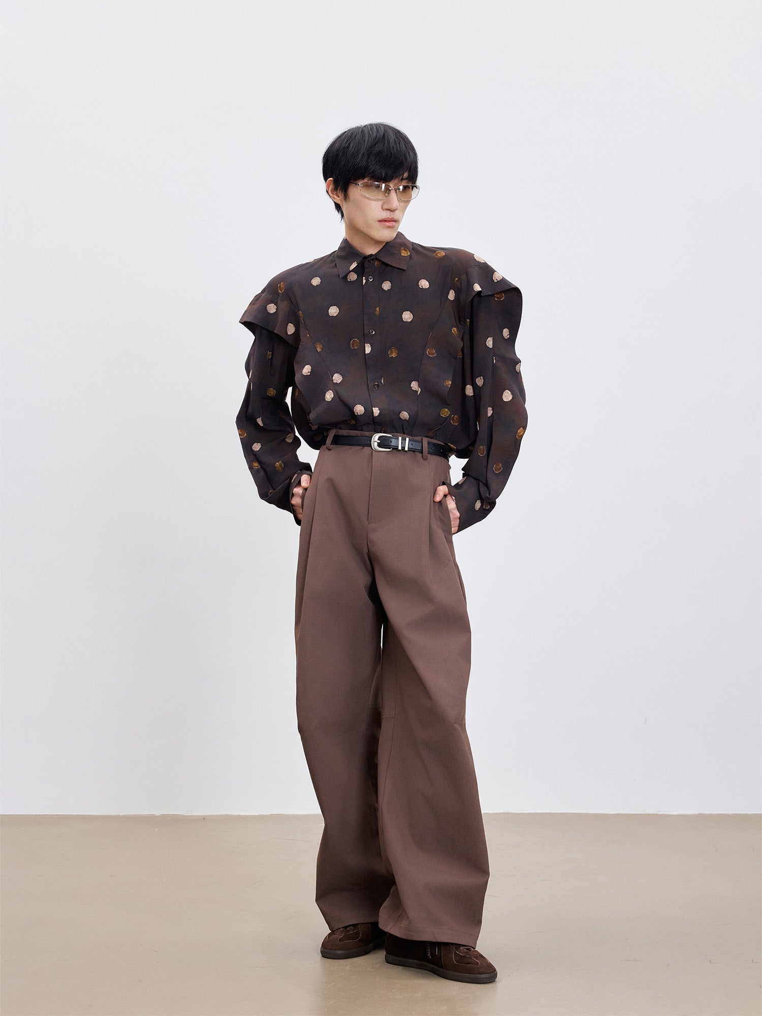 TUIMU Polka Dot Draped Panel Shirt-Shirt-S (Preorder)-Free Shipping Leatheretro