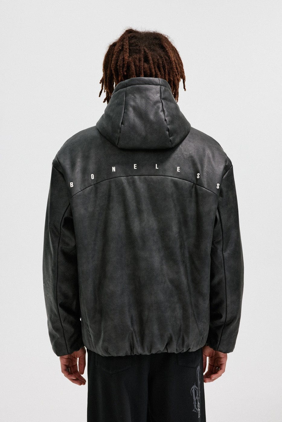 BONELESS Spliced Faux Leather Cotton Padded Jacket-Jacket-S-Black-Free Shipping Leatheretro