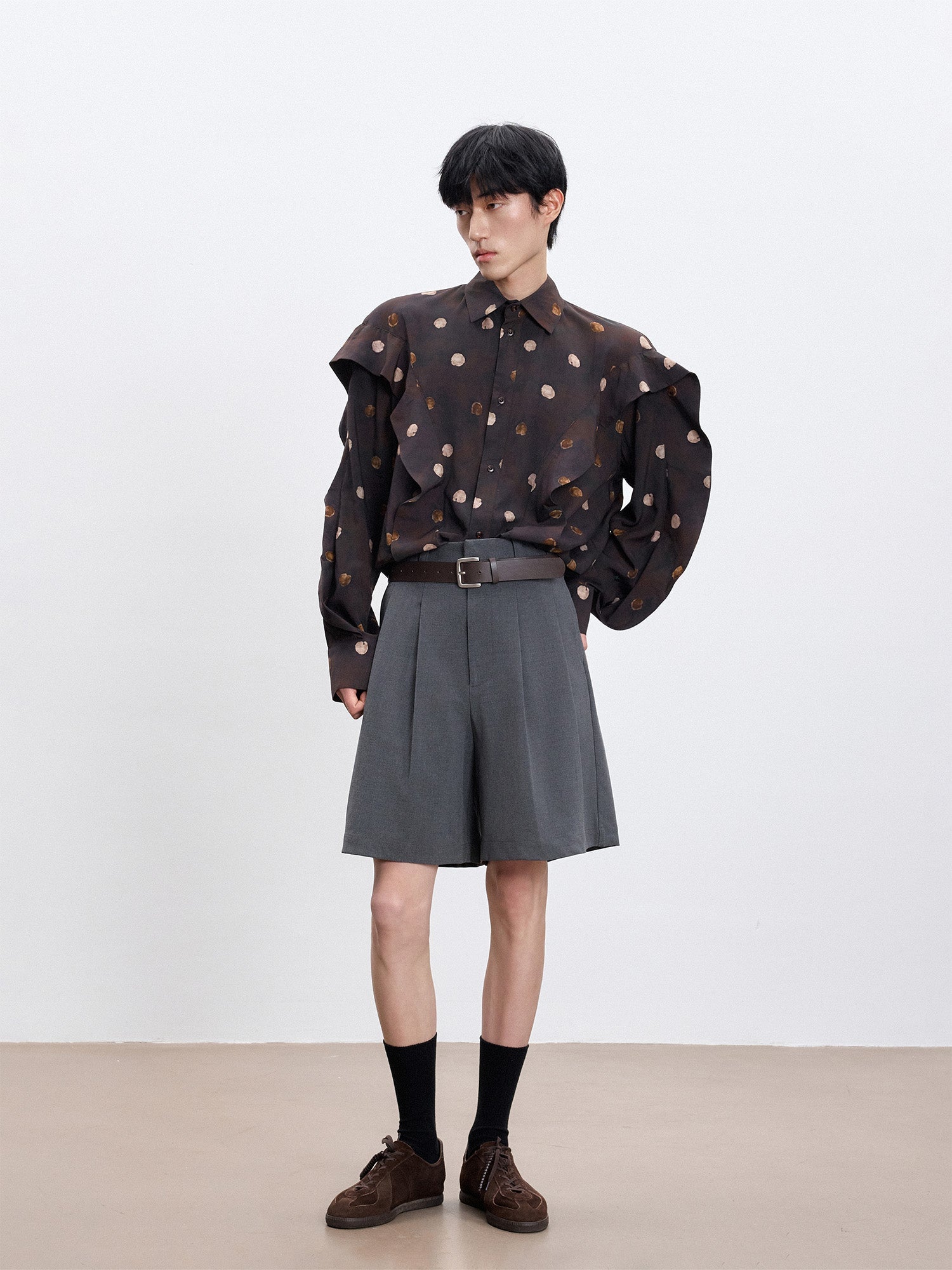TUIMU Polka Dot Draped Panel Shirt-Shirt-S (Preorder)-Free Shipping Leatheretro