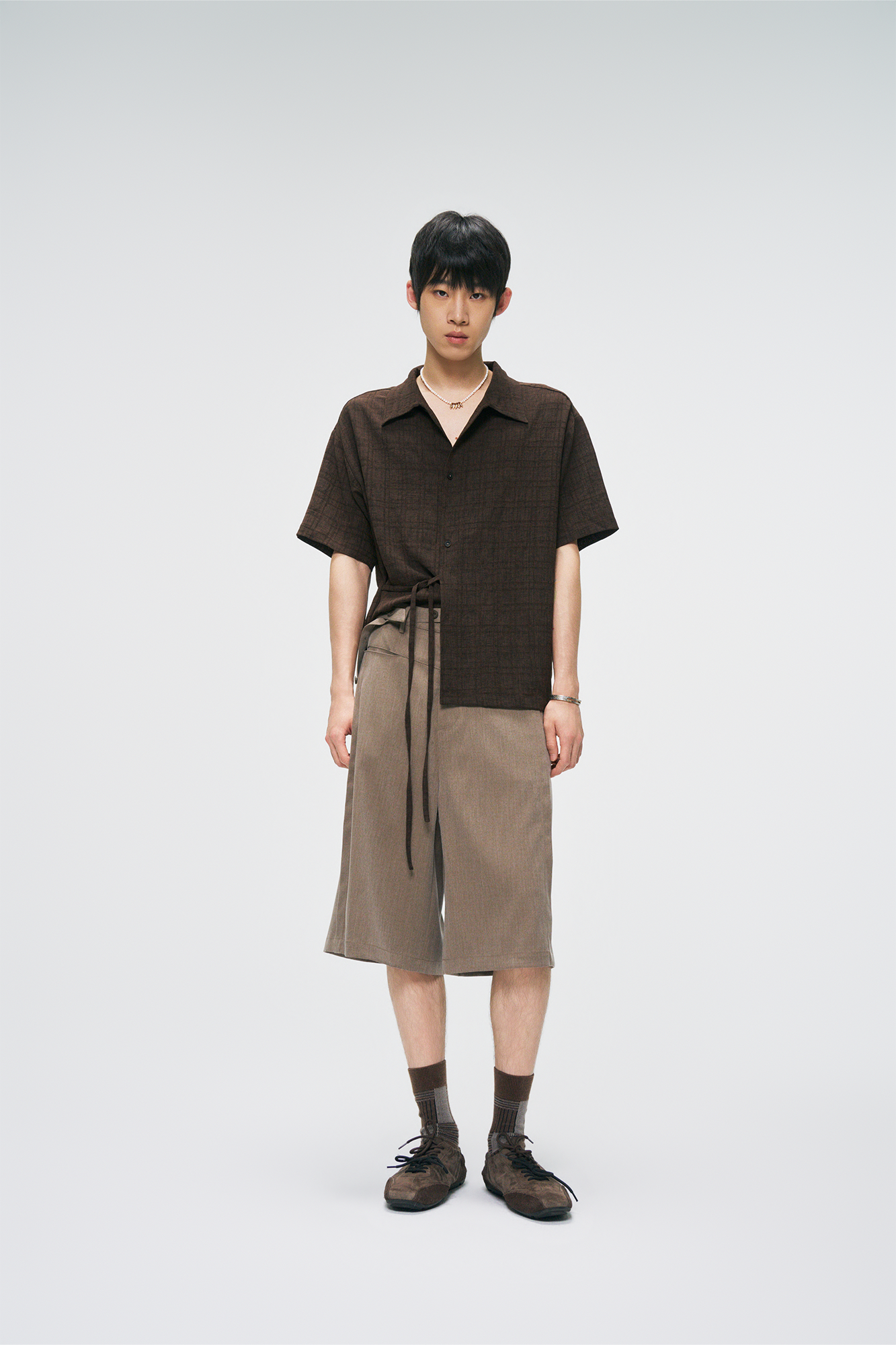 GONGHE REPUB Side-Tie Draped Half Shirt-Half shirt-S-Free Shipping Leatheretro