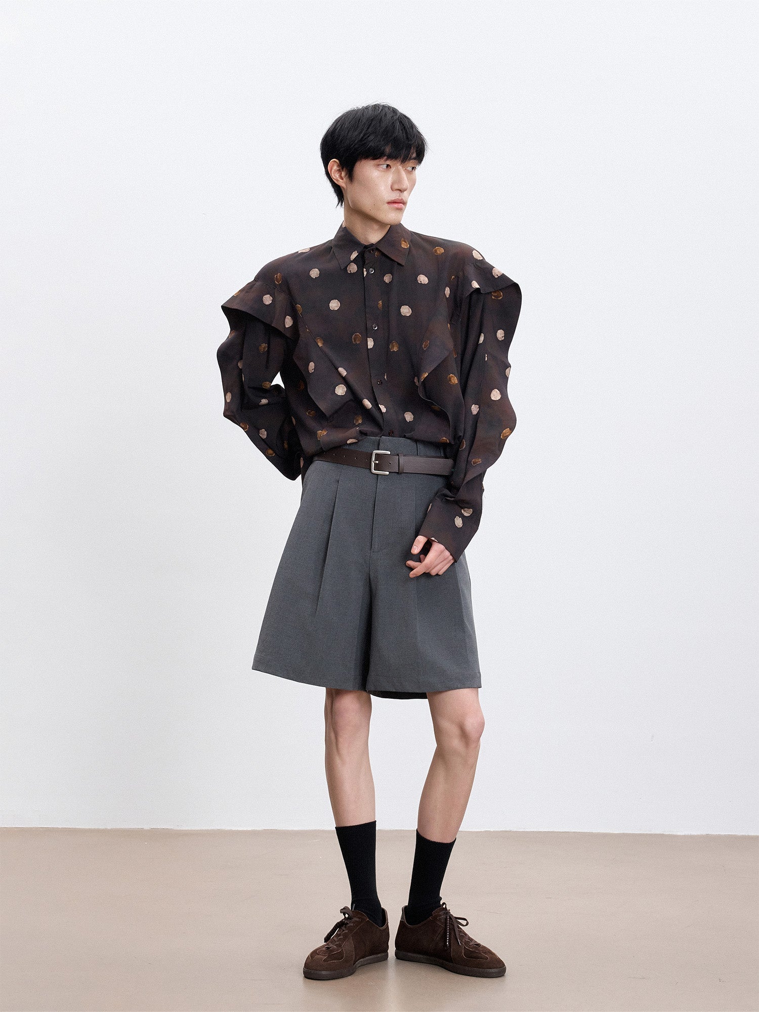 TUIMU Polka Dot Draped Panel Shirt-Shirt-S (Preorder)-Free Shipping Leatheretro