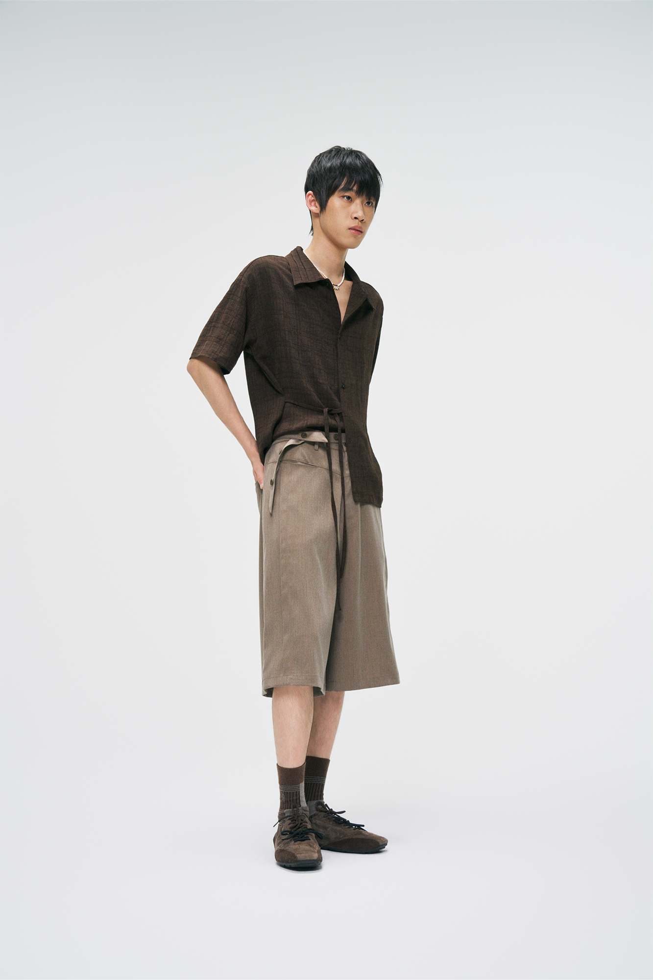 GONGHE REPUB Side-Tie Draped Half Shirt-Half shirt-S-Free Shipping Leatheretro