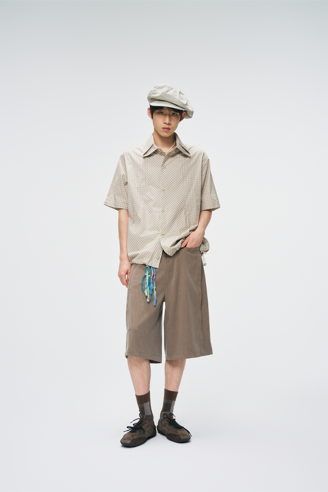 GONGHE REPUB Check Adjustable Hem Half Shirt-Half shirt-S-Free Shipping Leatheretro