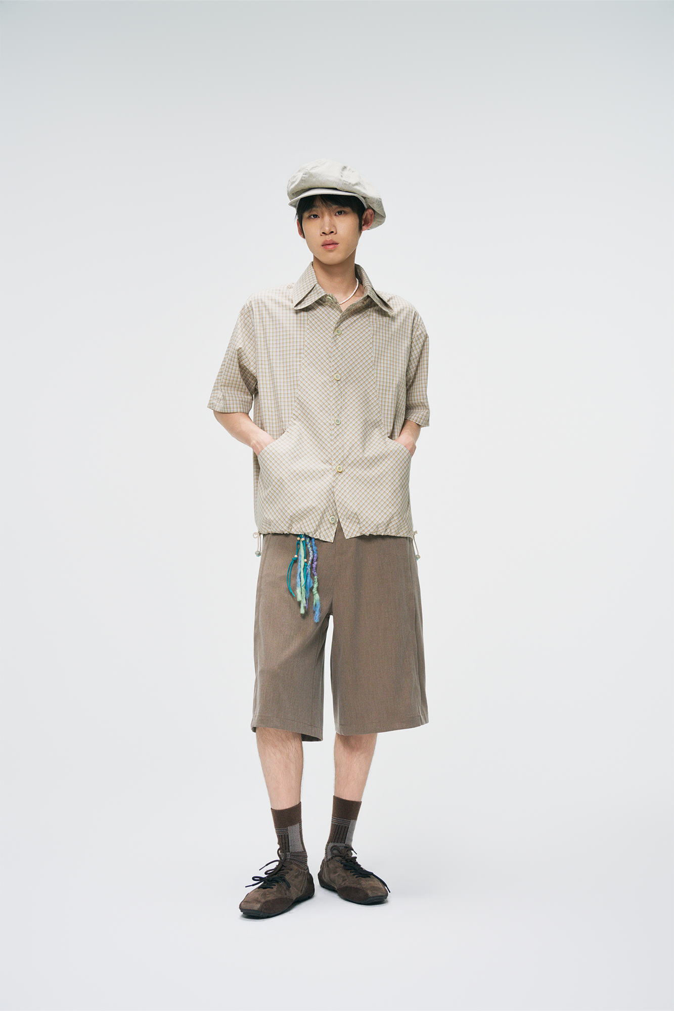 GONGHE REPUB Check Adjustable Hem Half Shirt-Half shirt-S-Free Shipping Leatheretro