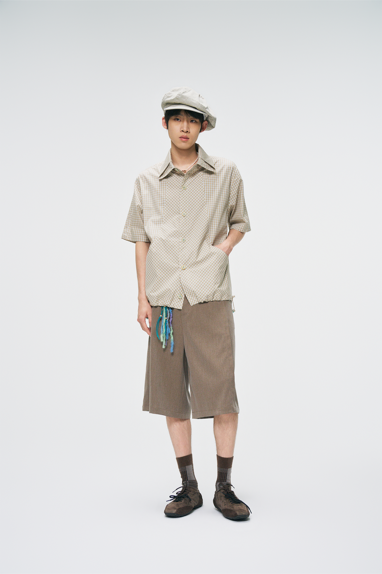 GONGHE REPUB Check Adjustable Hem Half Shirt-Half shirt-S-Free Shipping Leatheretro