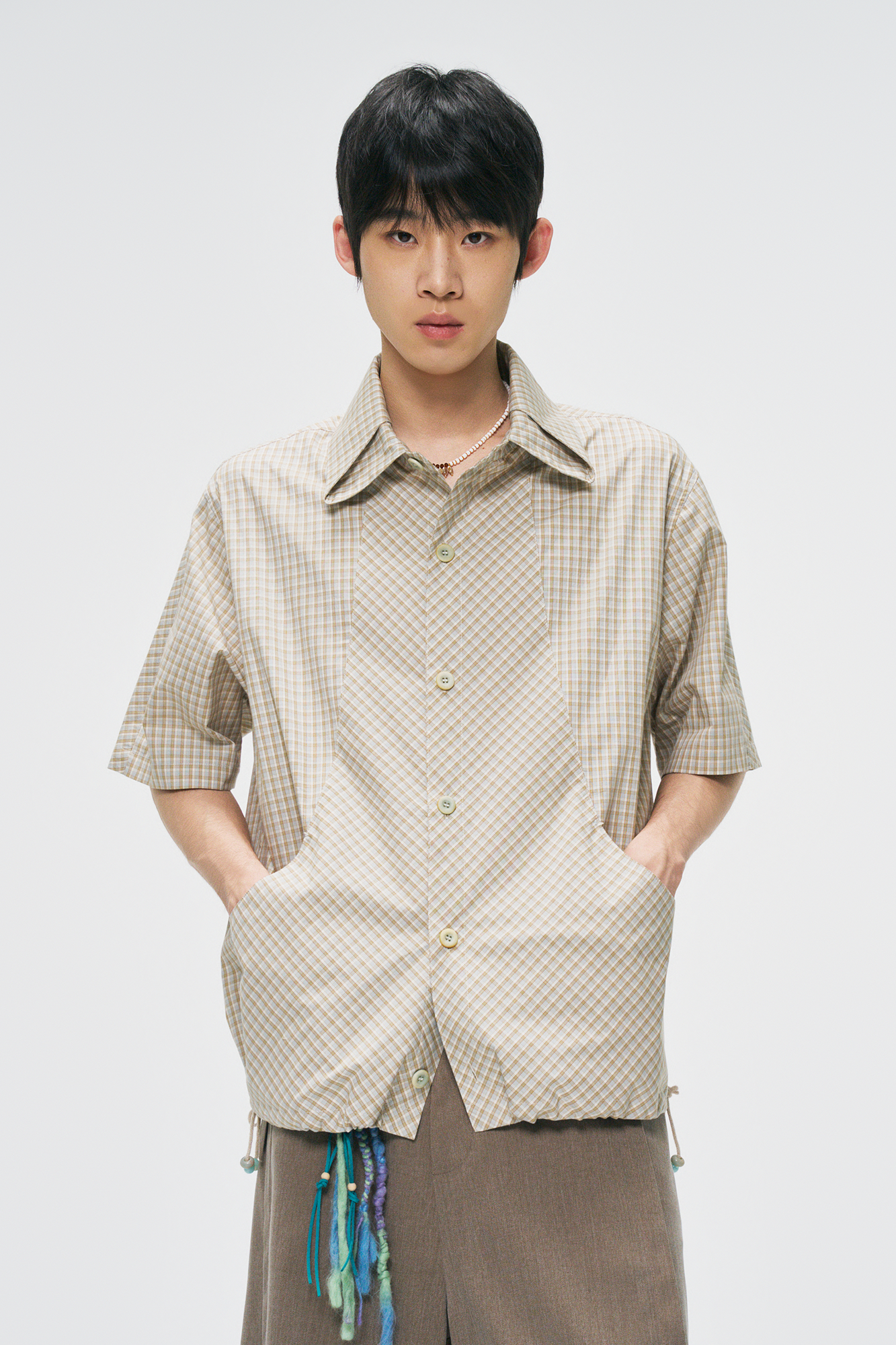 GONGHE REPUB Check Adjustable Hem Half Shirt-Half shirt-S-Free Shipping Leatheretro