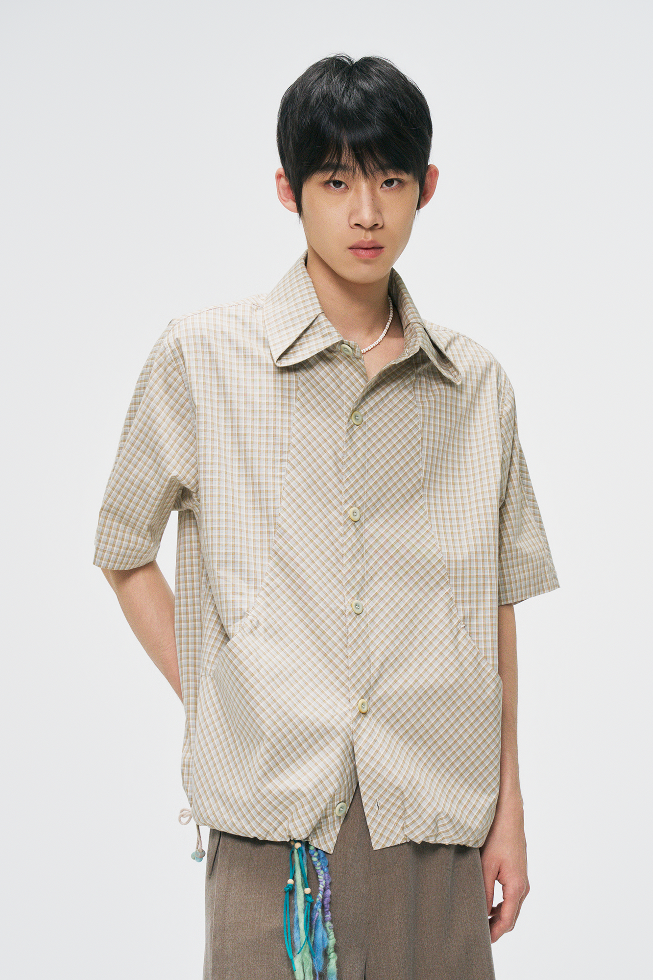 GONGHE REPUB Check Adjustable Hem Half Shirt-Half shirt-S-Free Shipping Leatheretro
