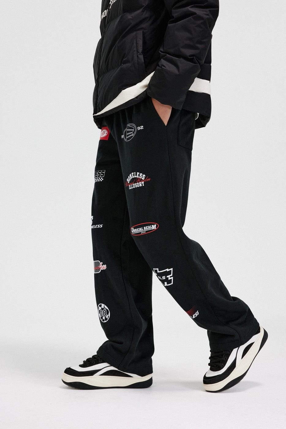 BONELESS Racing Logo Sweatpants-Pants-S-Grey-Free Shipping Leatheretro