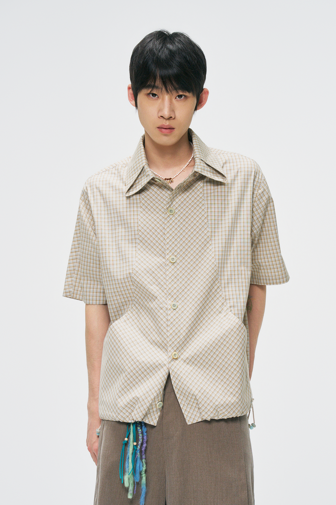 GONGHE REPUB Check Adjustable Hem Half Shirt-Half shirt-S-Free Shipping Leatheretro