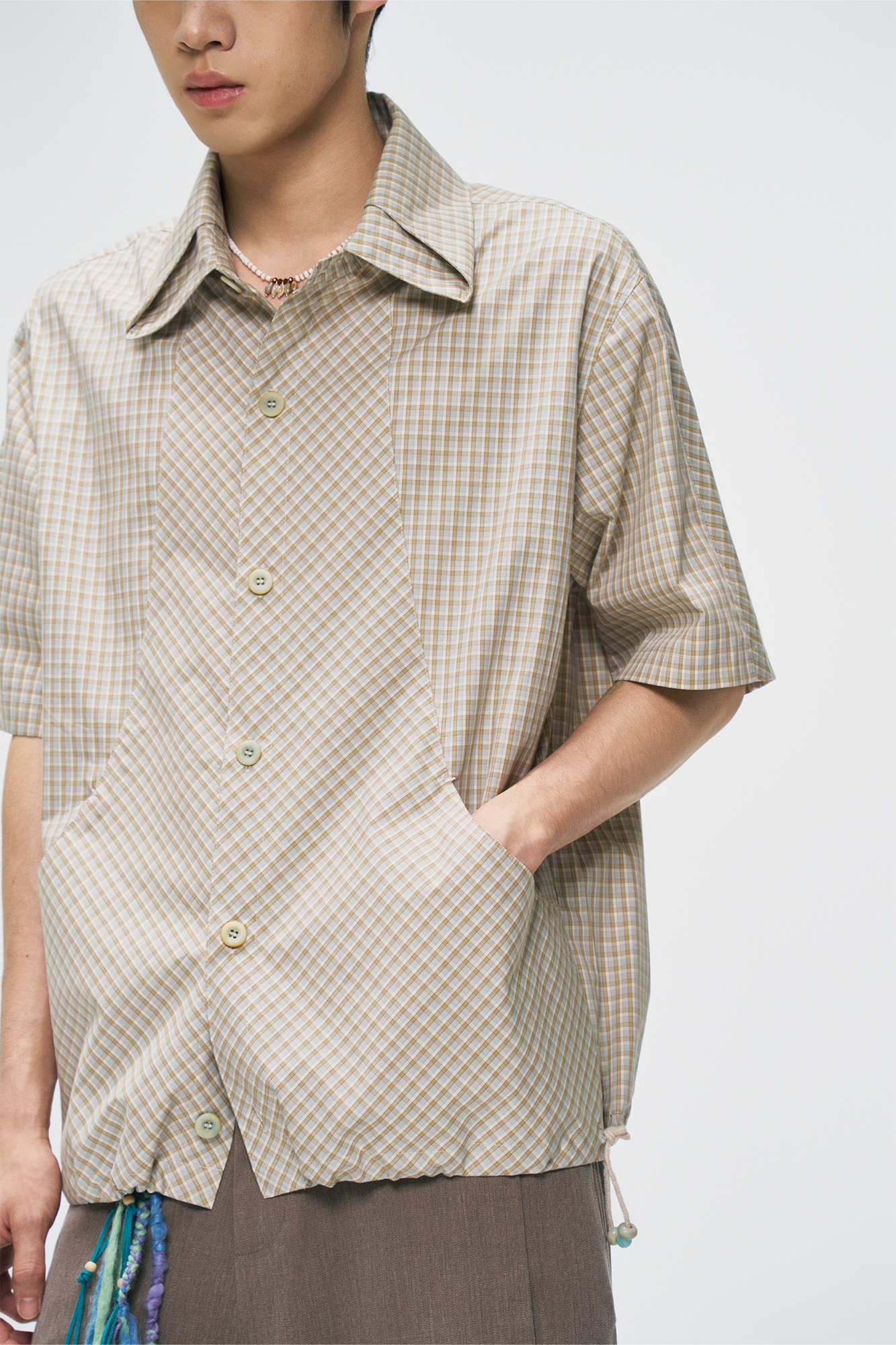GONGHE REPUB Check Adjustable Hem Half Shirt-Half shirt-S-Free Shipping Leatheretro