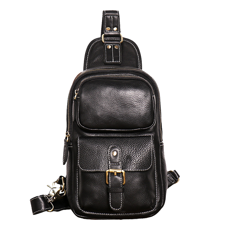 European and American Men's Crazy Horse Leather Crossbody Chest Bag-Chest Bags-Black-Free Shipping Leatheretro