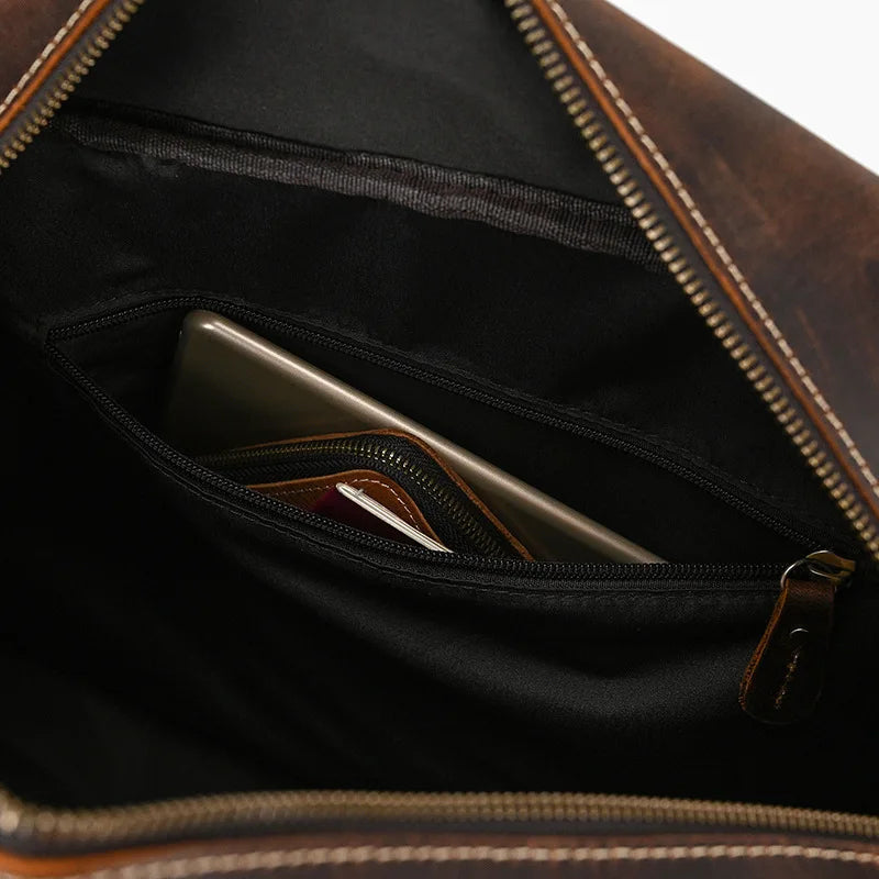 Handcrafted Crazy Horse Leather Travel Duffle-Duffle Bags-Coffee-Free Shipping Leatheretro