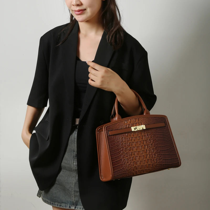 Exquisite Crocodile Pattern Luxury Handbag-Handbags-Brown-Free Shipping Leatheretro