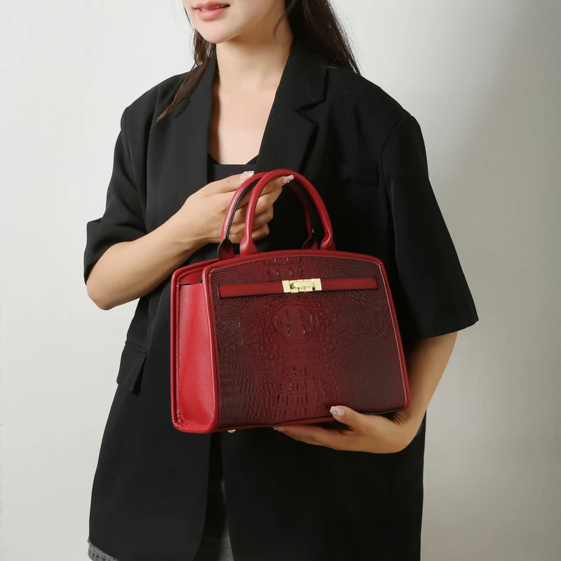 Exquisite Crocodile Pattern Luxury Handbag-Handbags-Brown-Free Shipping Leatheretro