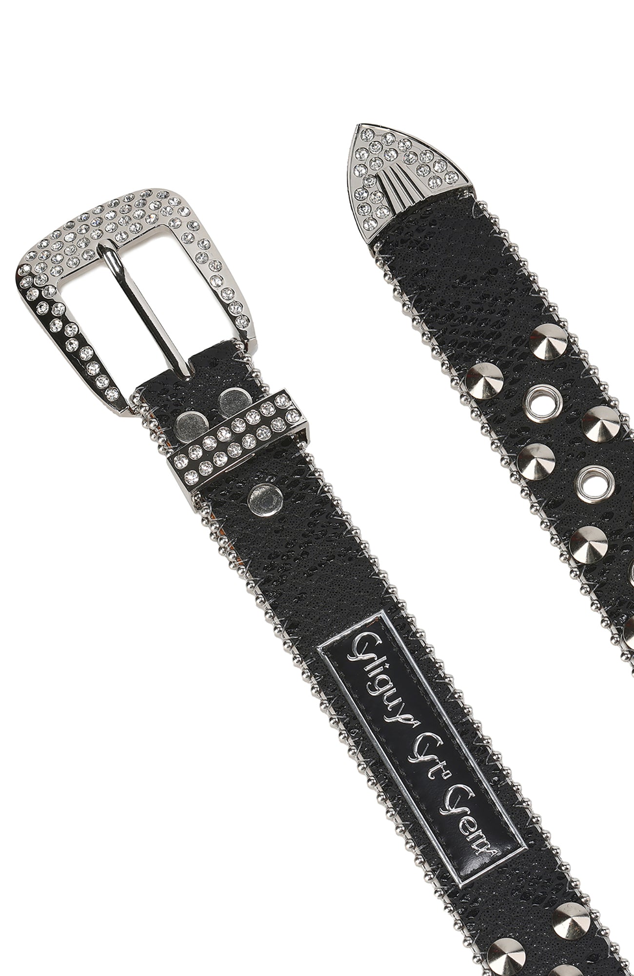 CYCYCY Serpentine Embossed Double Buckle Studded Belt Black-Accessories-One Size-Free Shipping Leatheretro