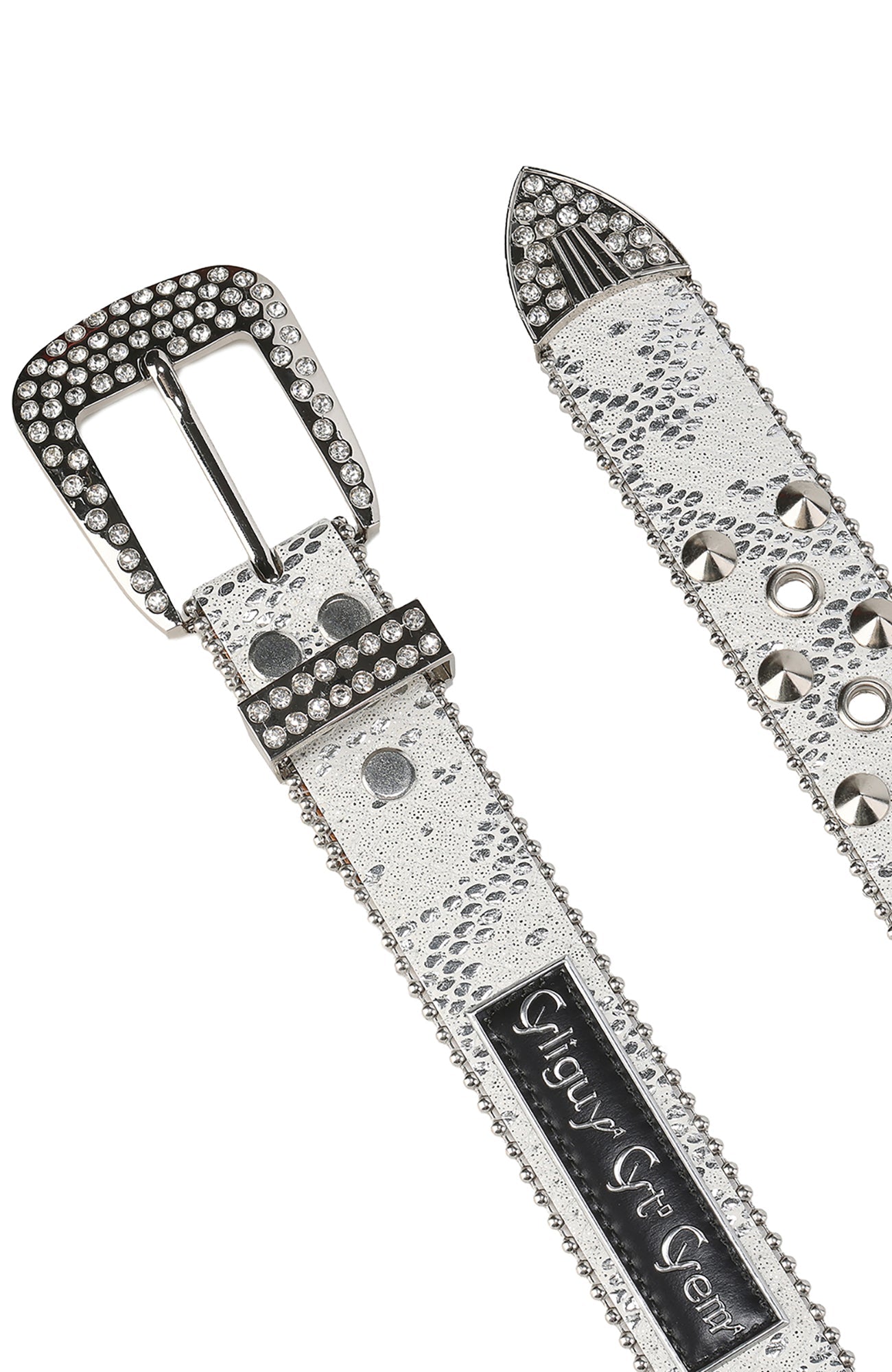 CYCYCY Serpentine Embossed Double Buckle Studded Belt White-Accessories-One Size-Free Shipping Leatheretro