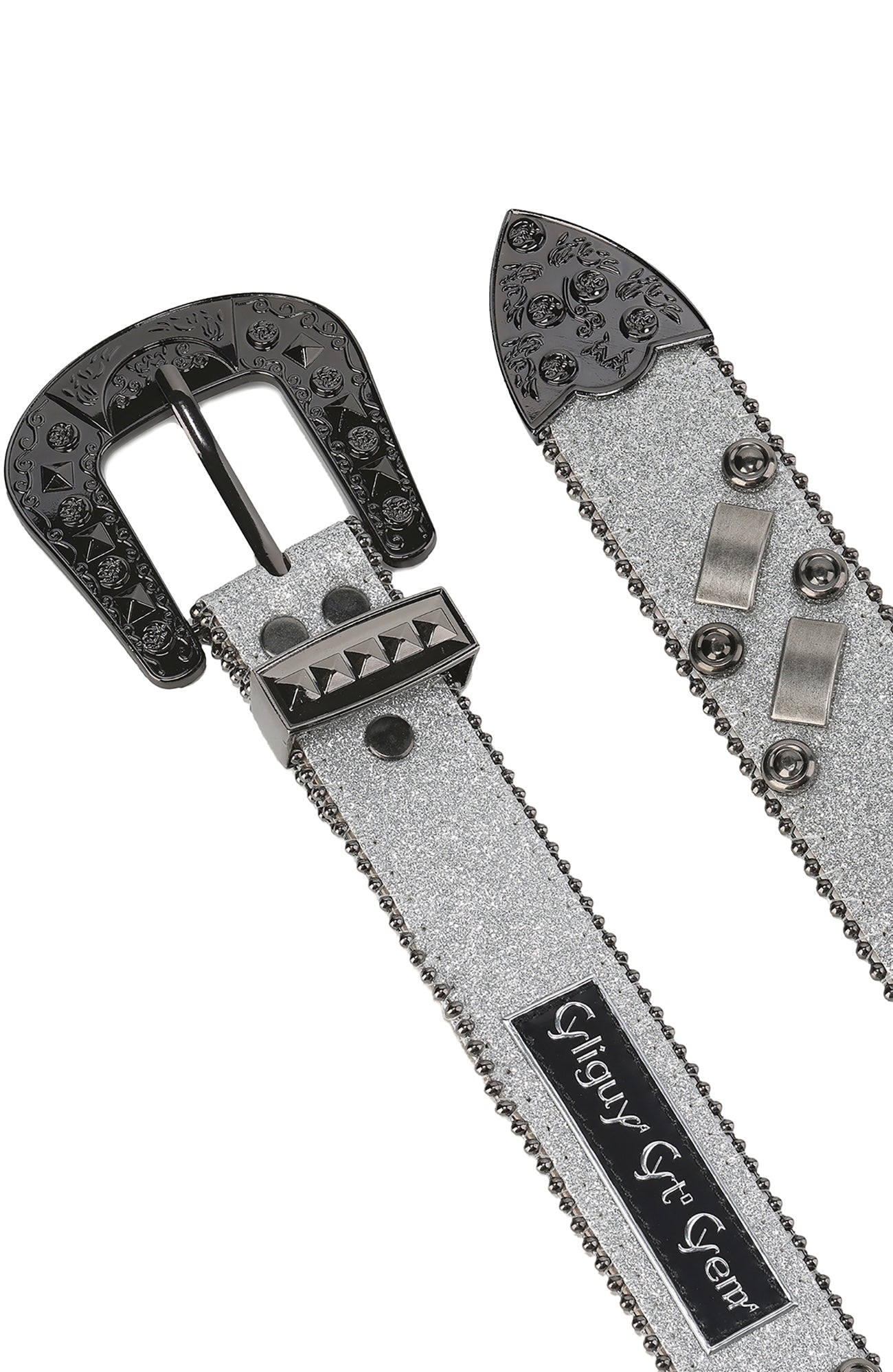 CYCYCY Bar Studded Filigree Leather Belt Gray-Accessories-One Size-Free Shipping Leatheretro