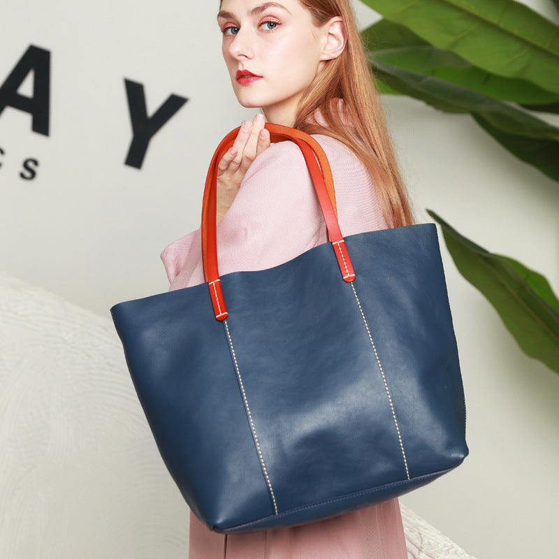 Genuine Leather Women Fashion Shoulder Tote Bag-Tote Bag-Green-Free Shipping Leatheretro