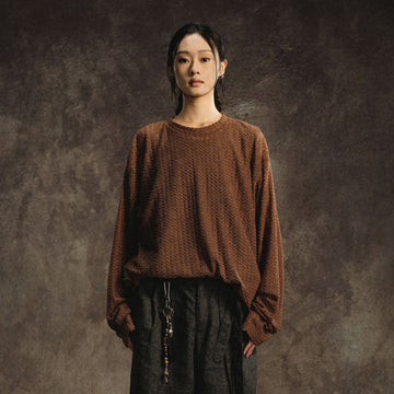 GONGHE REPUB Lightweight Wave-Knitted Openwork Long-Sleeve Tee-L/S Tee-S-Brown-Free Shipping Leatheretro