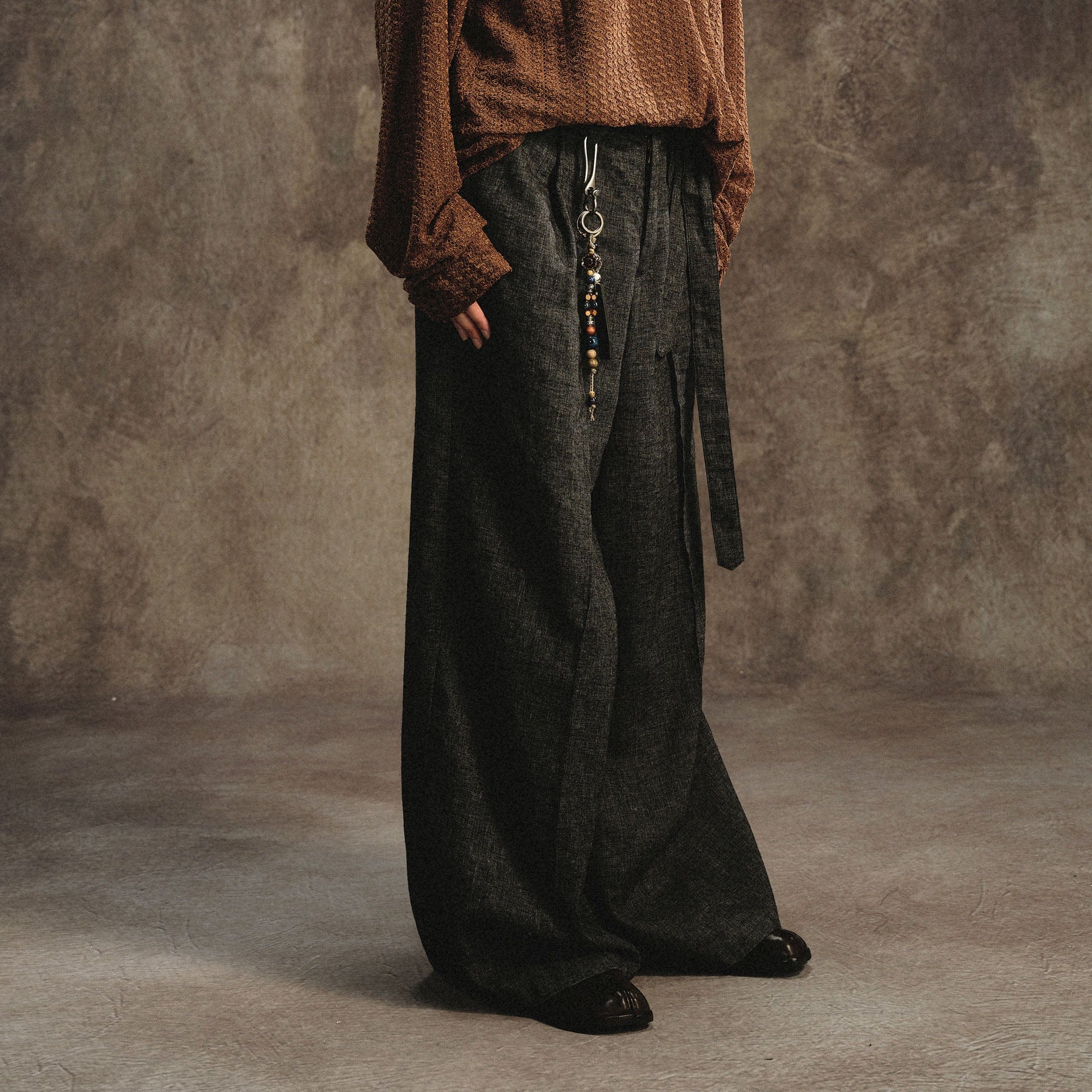 GONGHE REPUB Linen-Blend Pleated Belt Wide-Leg Trousers-Pants-S-Free Shipping Leatheretro