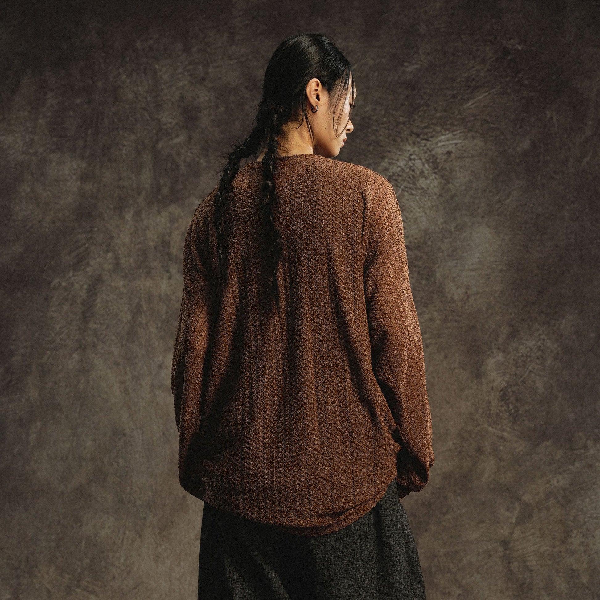 GONGHE REPUB Lightweight Wave-Knitted Openwork Long-Sleeve Tee-L/S Tee-S-Brown-Free Shipping Leatheretro