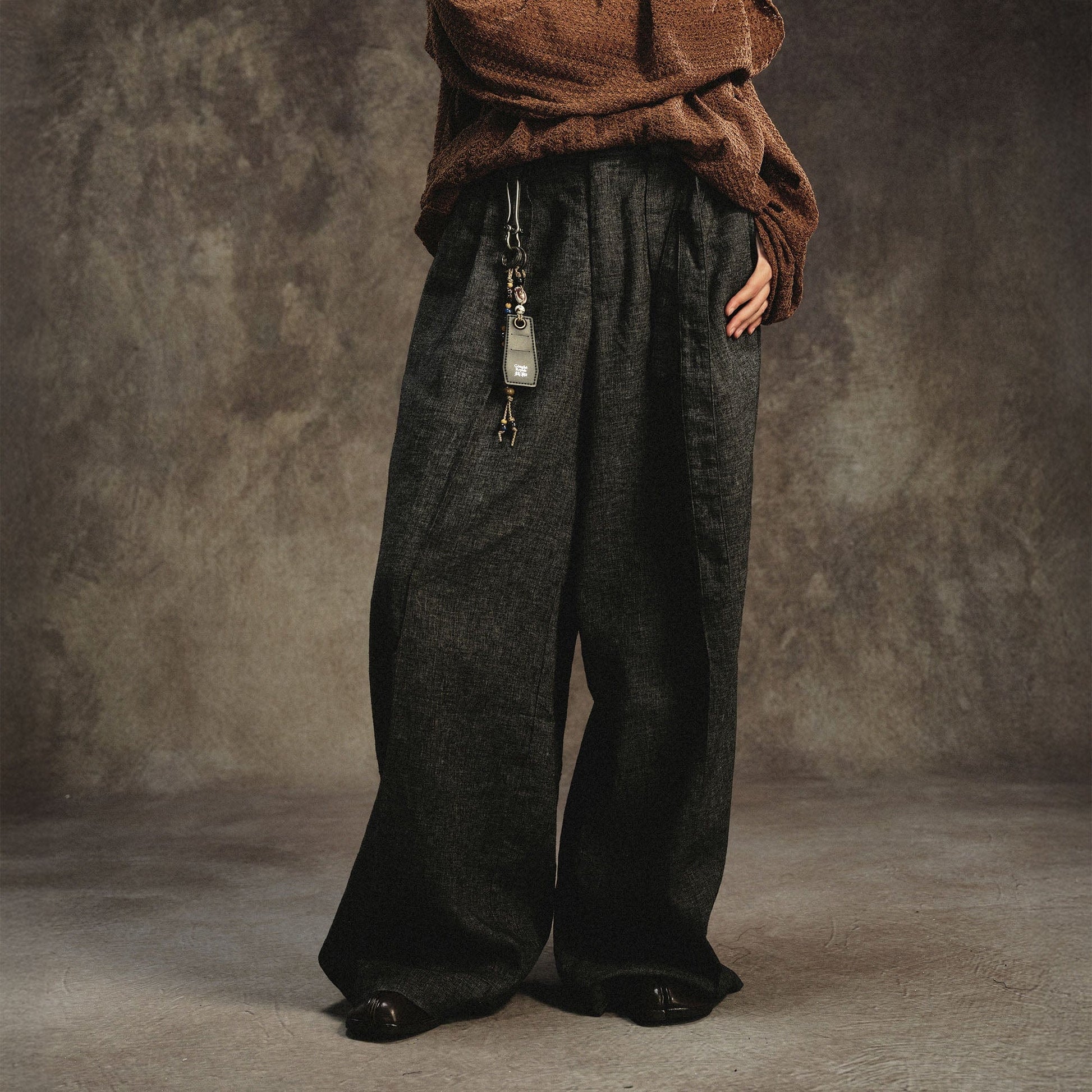 GONGHE REPUB Linen-Blend Pleated Belt Wide-Leg Trousers-Pants-S-Free Shipping Leatheretro