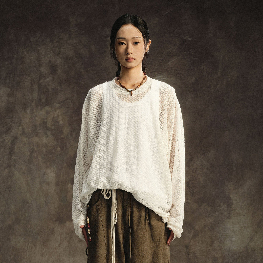 GONGHE REPUB Lightweight Wave-Knitted Openwork Long-Sleeve Tee-L/S Tee-S-Brown-Free Shipping Leatheretro